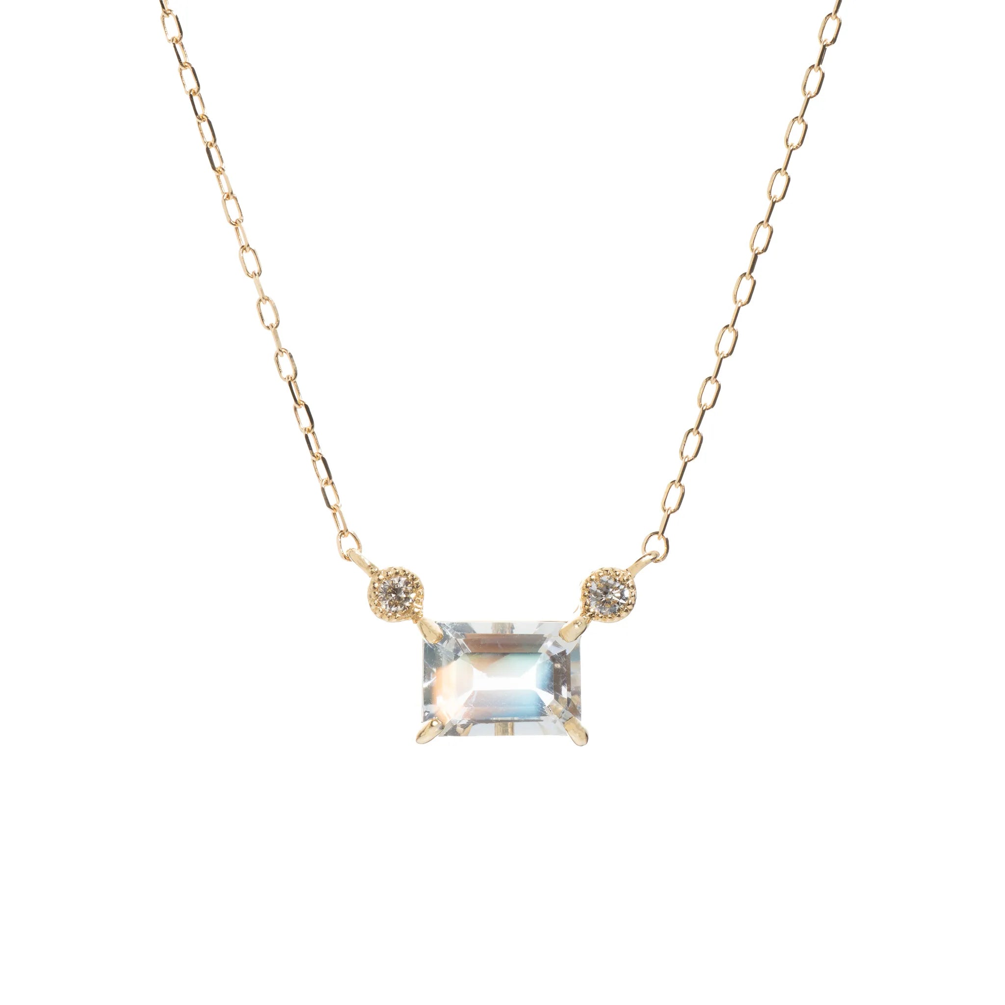 アンデシンラブラドライト/ダイヤモンド K18ネックレス(エメラルドカット/イエローゴールド)《WPDN4291》