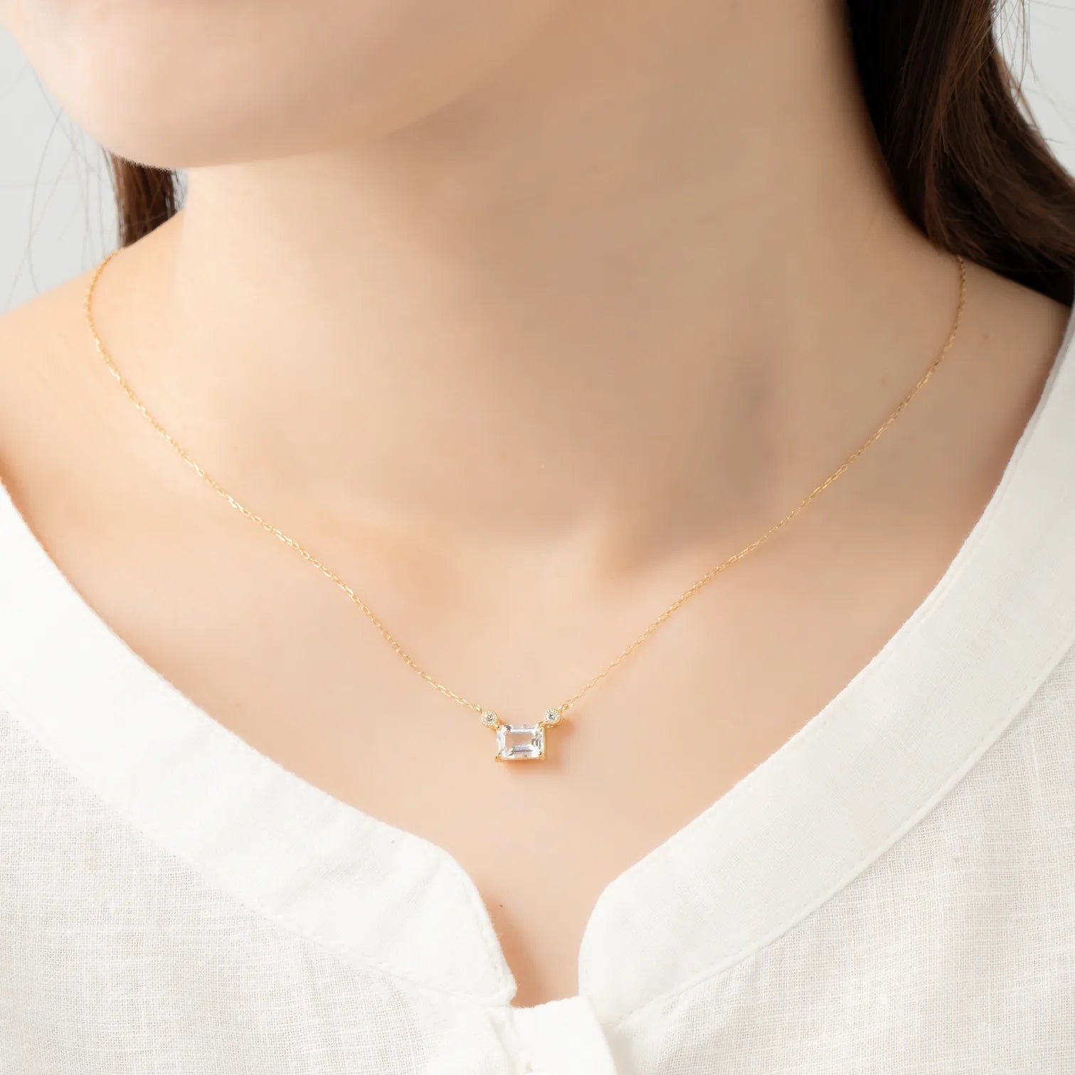 アンデシンラブラドライト/ダイヤモンド K18ネックレス(エメラルドカット/イエローゴールド)《WPDN4291》