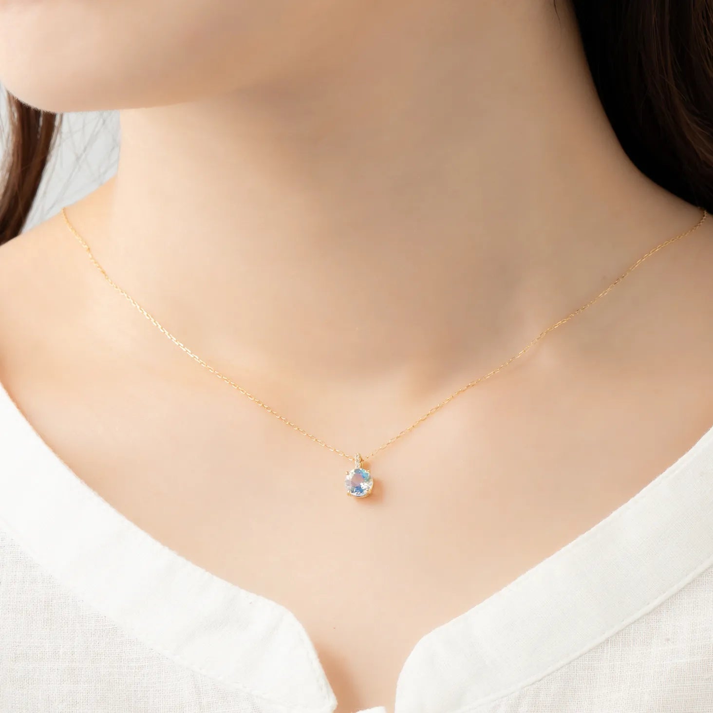 アンデシンラブラドライト/ダイヤモンド K18ネックレス(ラウンドカット/イエローゴールド)《WPDN4292》