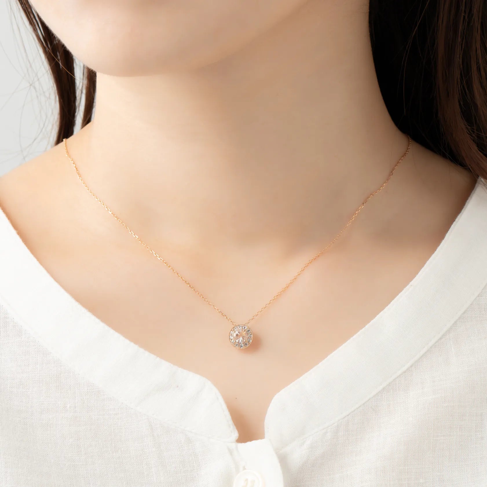 アンデシンラブラドライト/ダイヤモンド K18ネックレス(ラウンドカット/ピンクゴールド)《WPDN4294》