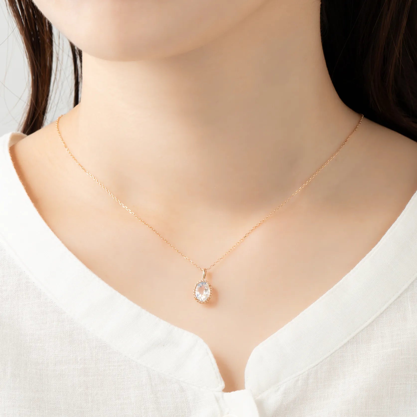 アンデシンラブラドライト K18ネックレス(オーバルカット/ミル打ち/ピンクゴールド)《WPDN4295》