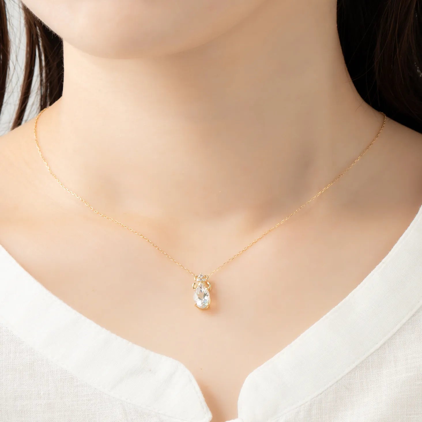 アンデシンラブラドライト/ダイヤモンド K18ネックレス(オーバル/フラワー/イエローゴールド)《WPDN4296》