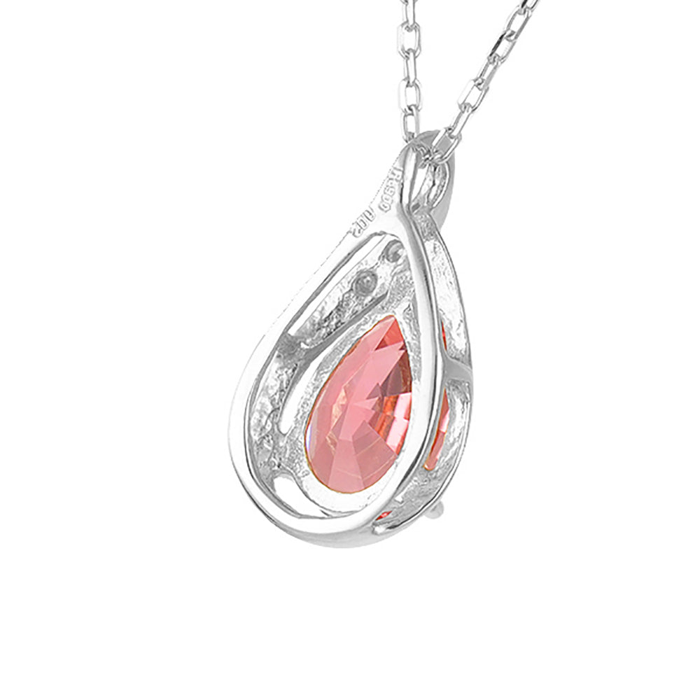 パパラチアサファイア/ダイヤモンド PTネックレス(クレサンベール/ペアシェイプ/9月誕生石)