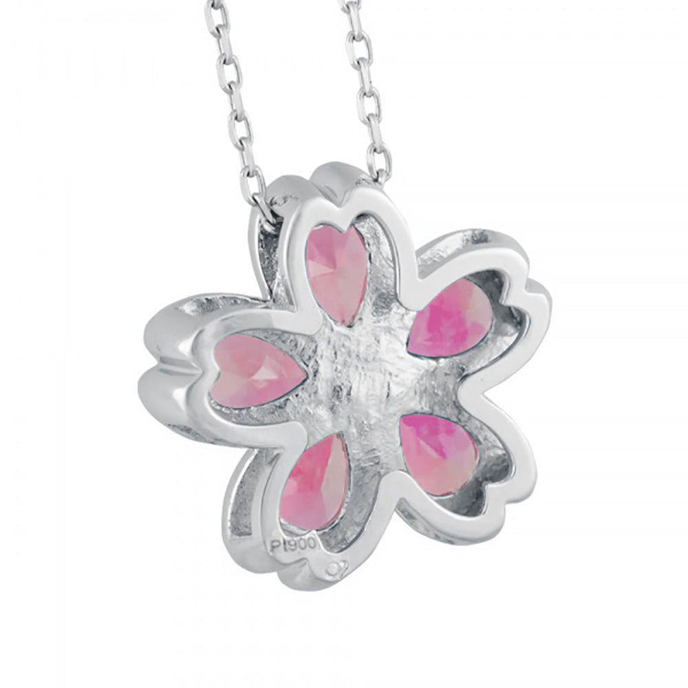 パパラチアサファイア/ダイヤモンド PTネックレス(クレサンベール/桜モチーフ/9月誕生石)《WPDP3926》