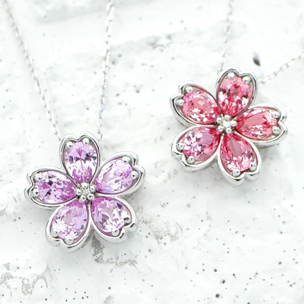 パパラチアサファイア/ダイヤモンド PTネックレス(クレサンベール/桜モチーフ/9月誕生石)《WPDP3926》