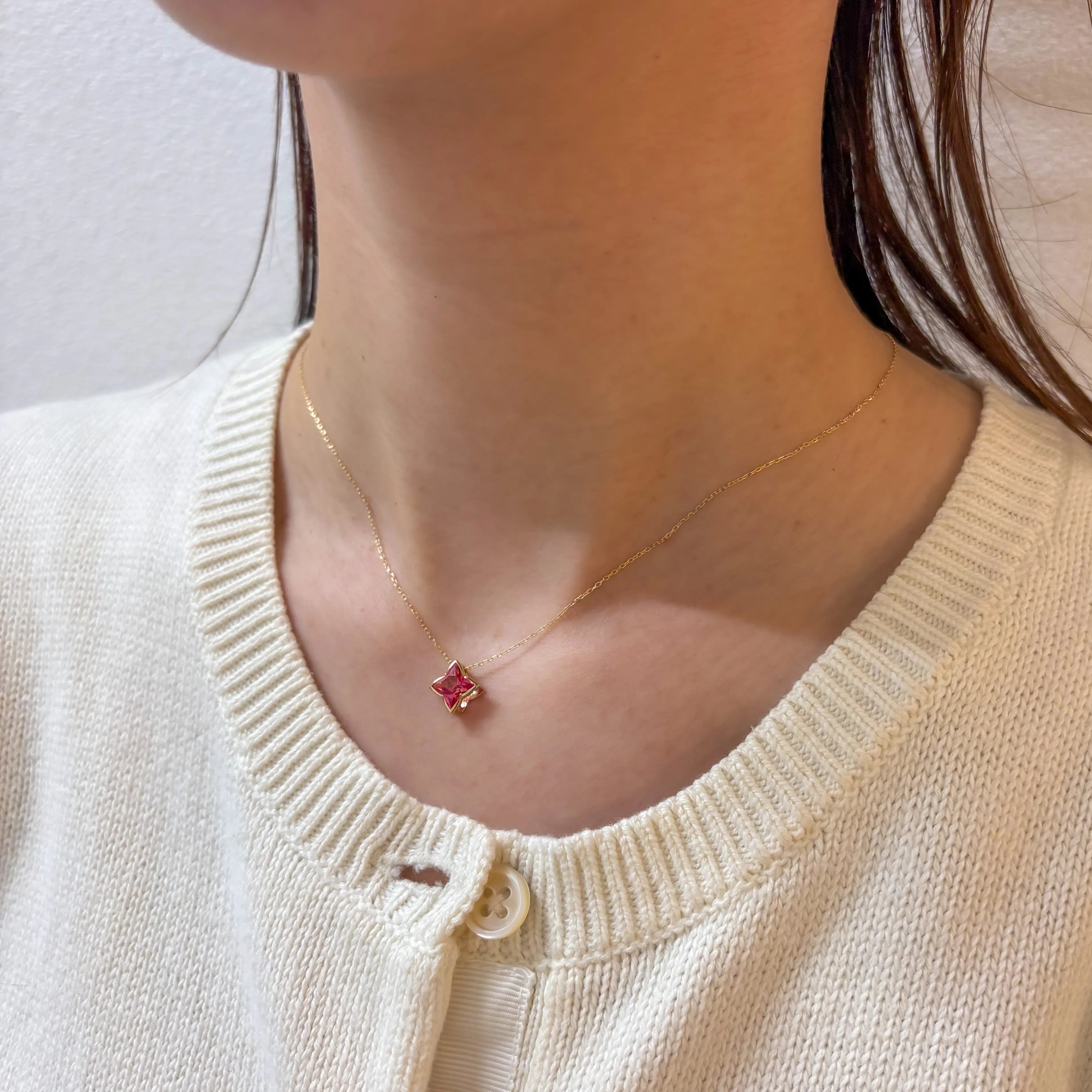 パパラチアサファイア K18ネックレス(クレサンベール/フラワー/フクリン/9月誕生石)《WPDP4204》