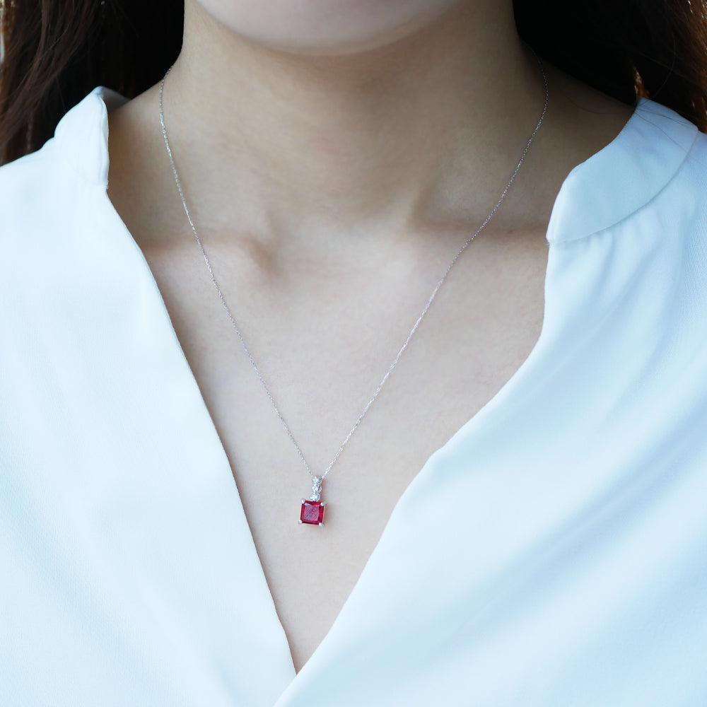 ルビー/ダイヤモンド K18ネックレス(クレサンベール/プリンセス/7月誕生石)《WPDR3143》