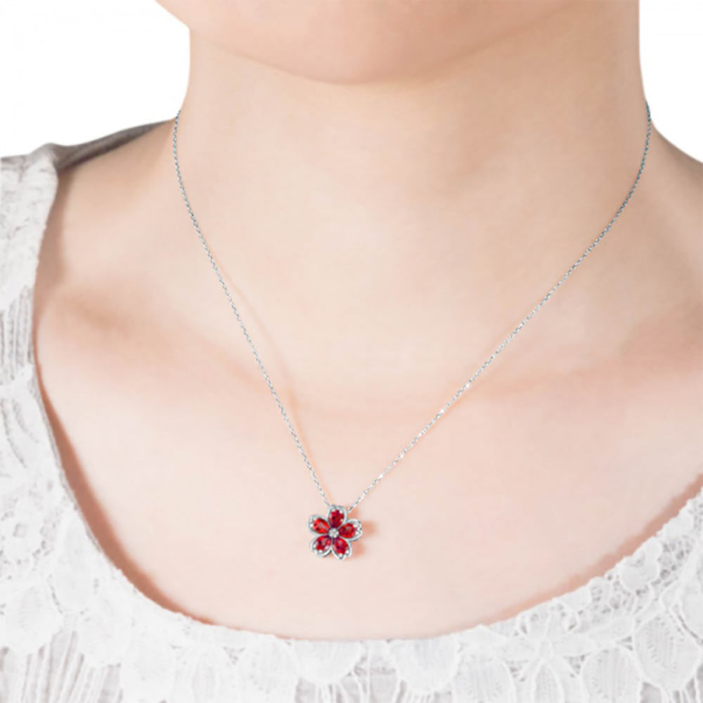 ルビー/ダイヤモンド プラチナネックレス(クレサンベール/桜モチーフ/7月誕生石)《WPDR3926》