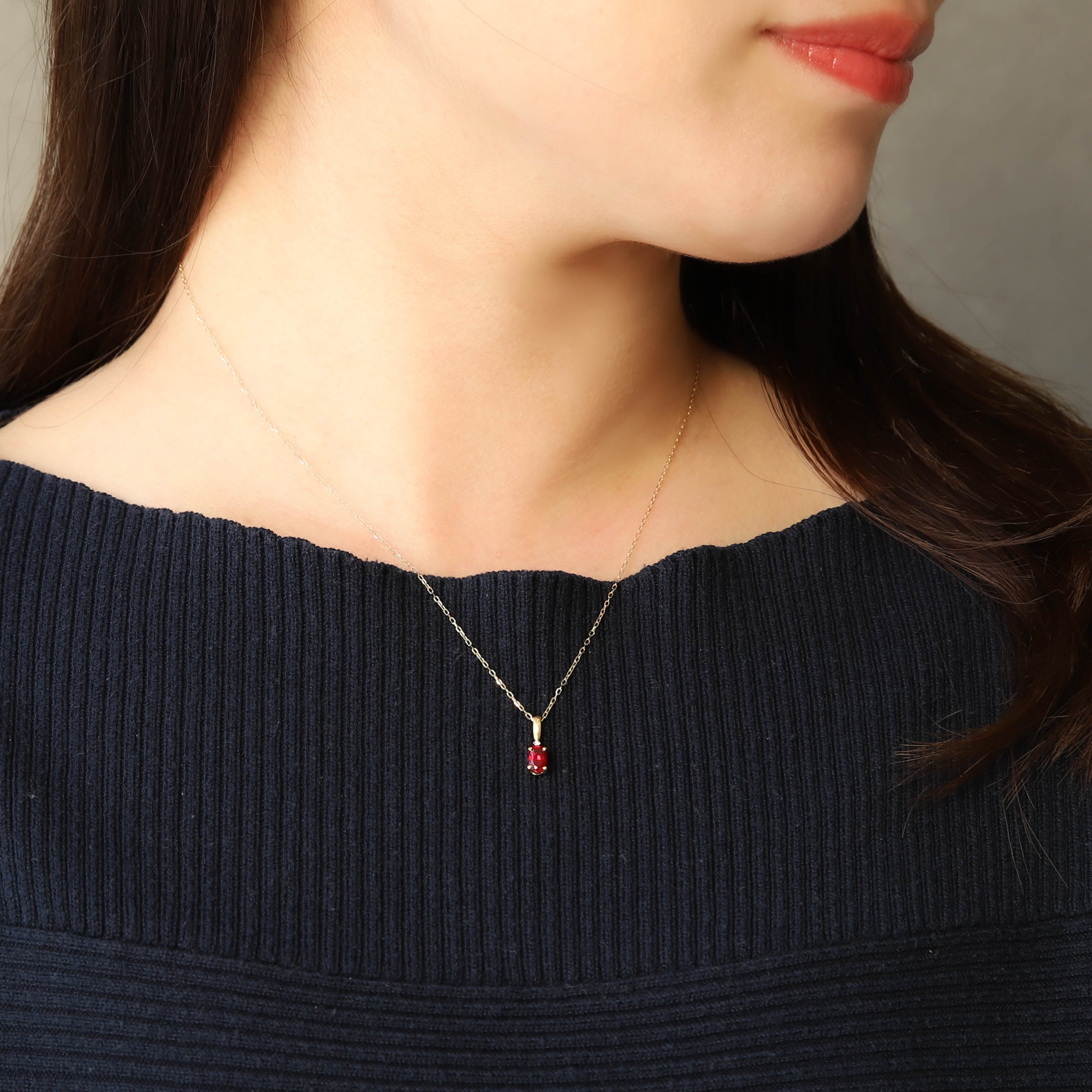 ルビー/ダイヤモンドK18ネックレス(クレサンベール/7月誕生石)