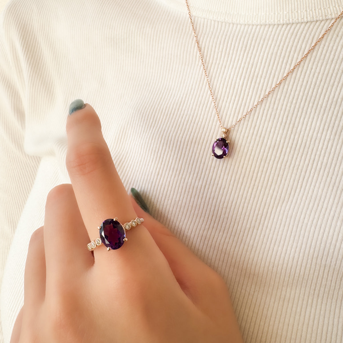 K18 アメシスト/ダイヤモンド リング(オーバルカット/K18PG/2月誕生石)《WRGN4216》