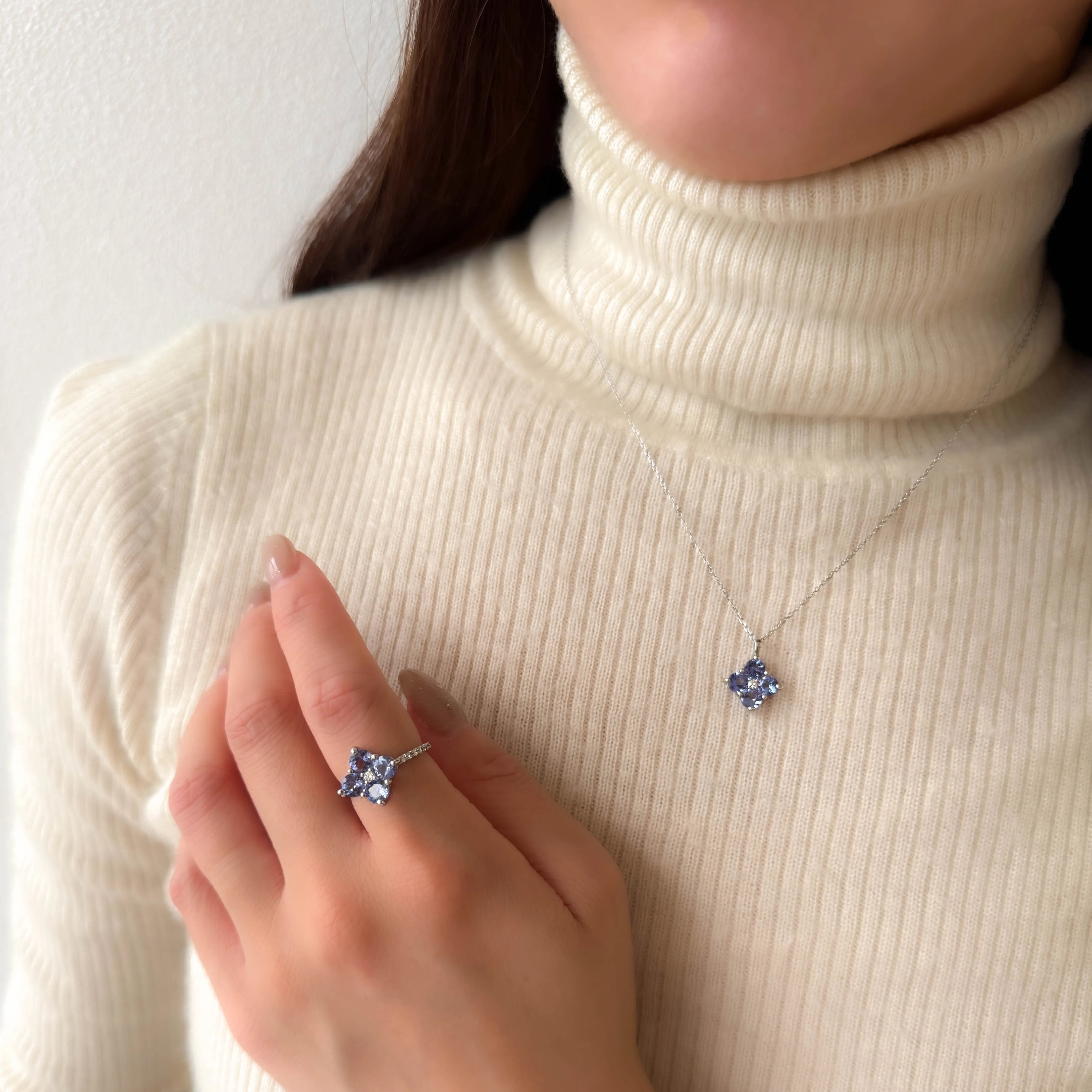 タンザナイト/ダイヤ PTリング(フラワー/1.30ctUP/12月誕生石)《WRGN4227》