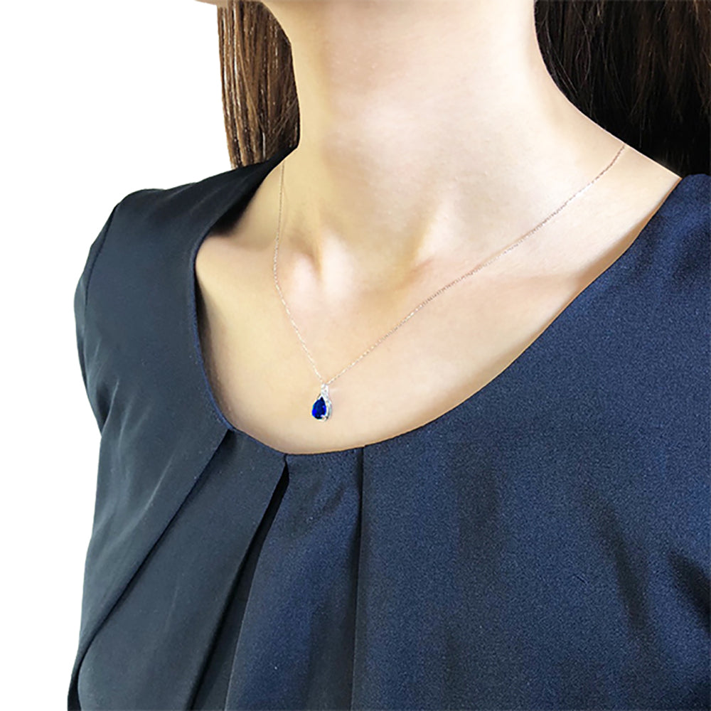 ブルーサファイア/ダイヤモンド プラチナネックレス(クレサンベール/ペアシェイプ/9月誕生石)《WPDS3925》