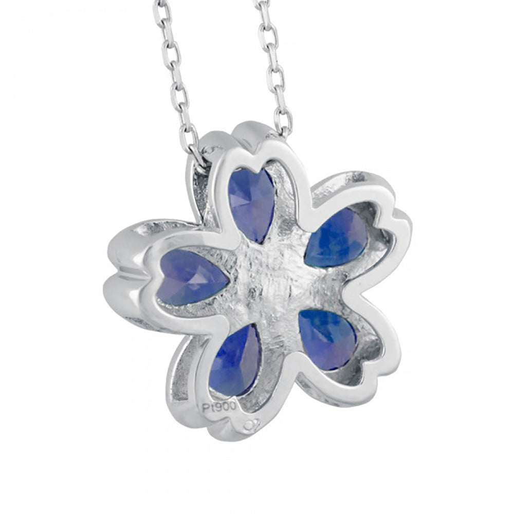 ブルーサファイア/ダイヤモンド プラチナネックレス(クレサンベール/桜モチーフ/9月誕生石)《WPDS3926》
