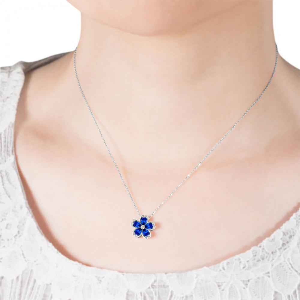 ブルーサファイア/ダイヤモンド プラチナネックレス(クレサンベール/桜モチーフ/9月誕生石)《WPDS3926》