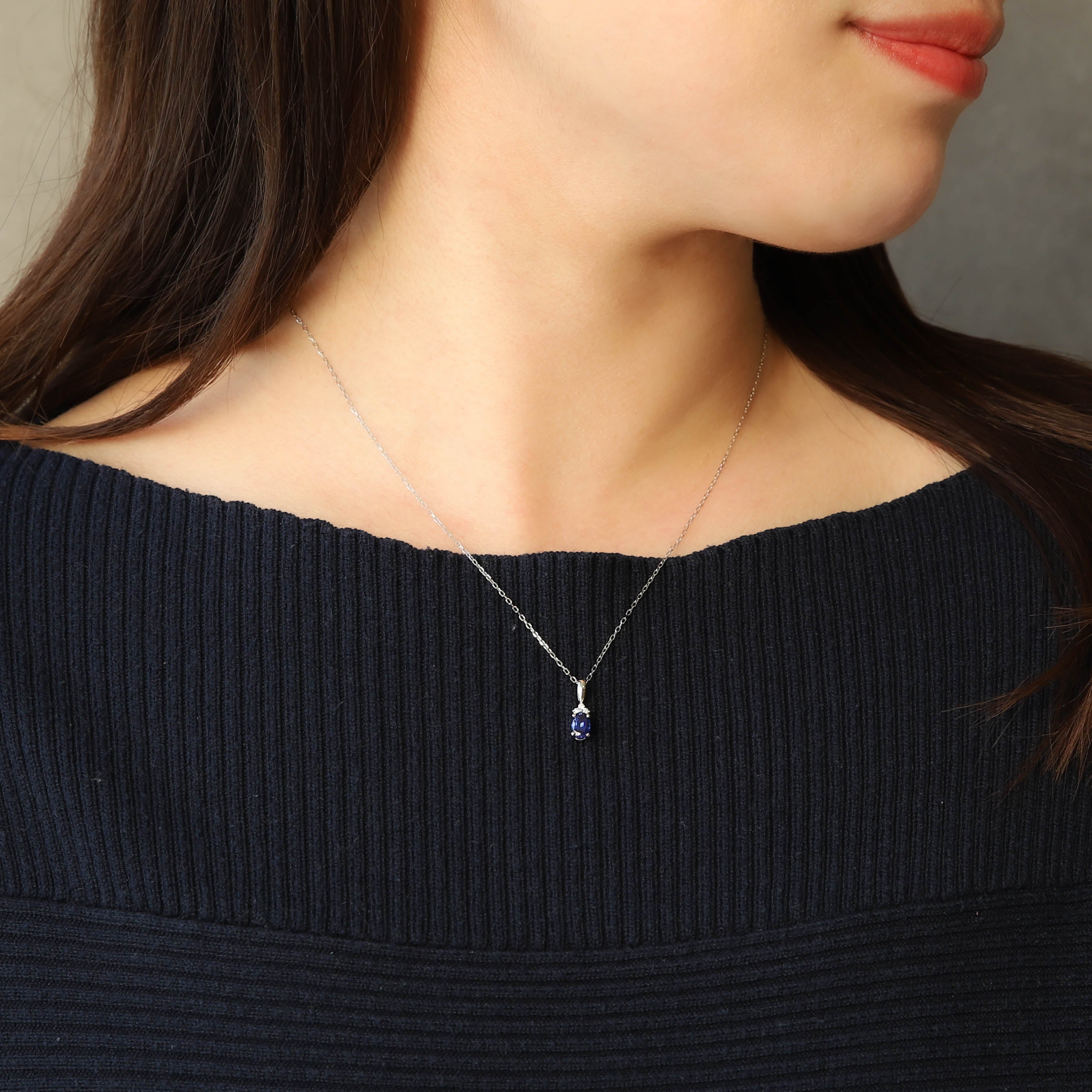 ブルーサファイア/ダイヤモンドプラチナネックレス(クレサンベール/9月誕生石)