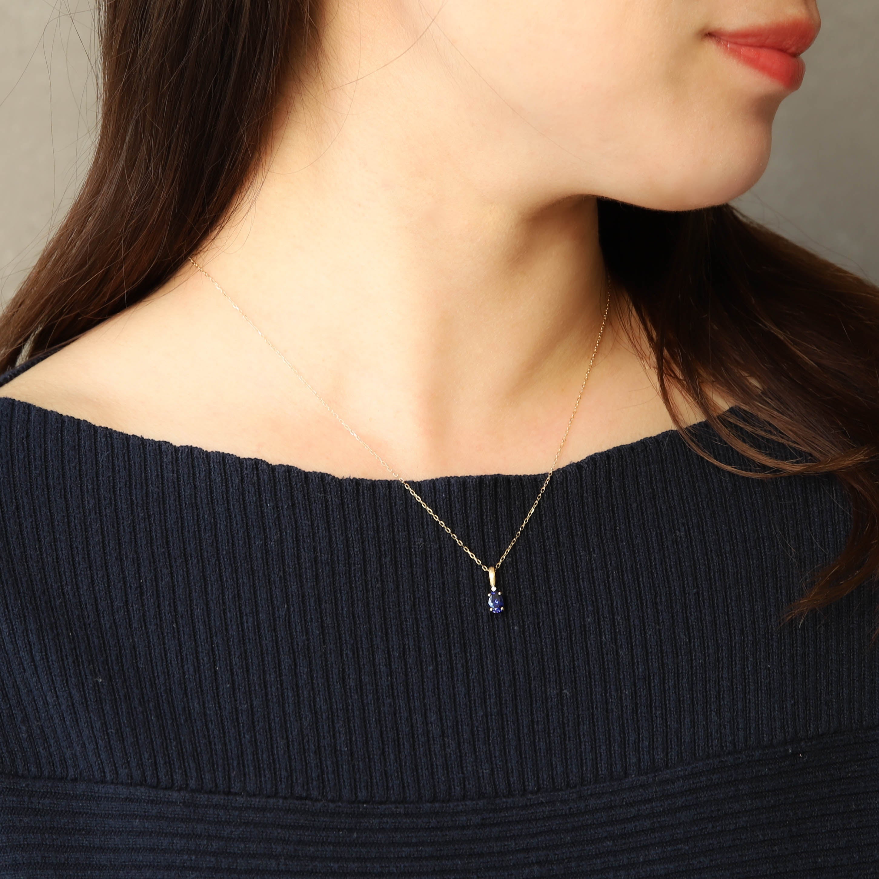 ブルーサファイア/ダイヤモンドK18ネックレス(クレサンベール/9月誕生石)