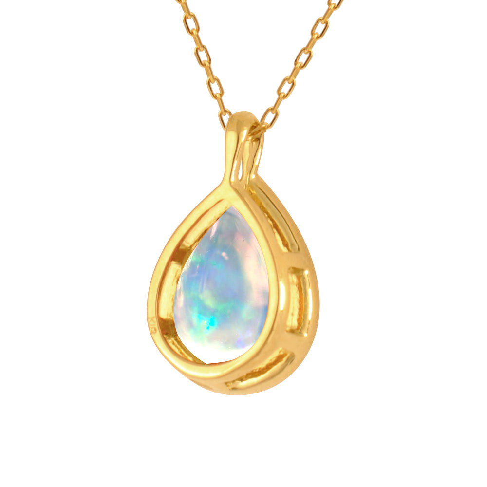 ウォーターオパール K18ネックレス(クレサンベール/1カラットサイズ/ペアシェイプ/カボションカット/フクリン/10月誕生石)《WPDW3581》