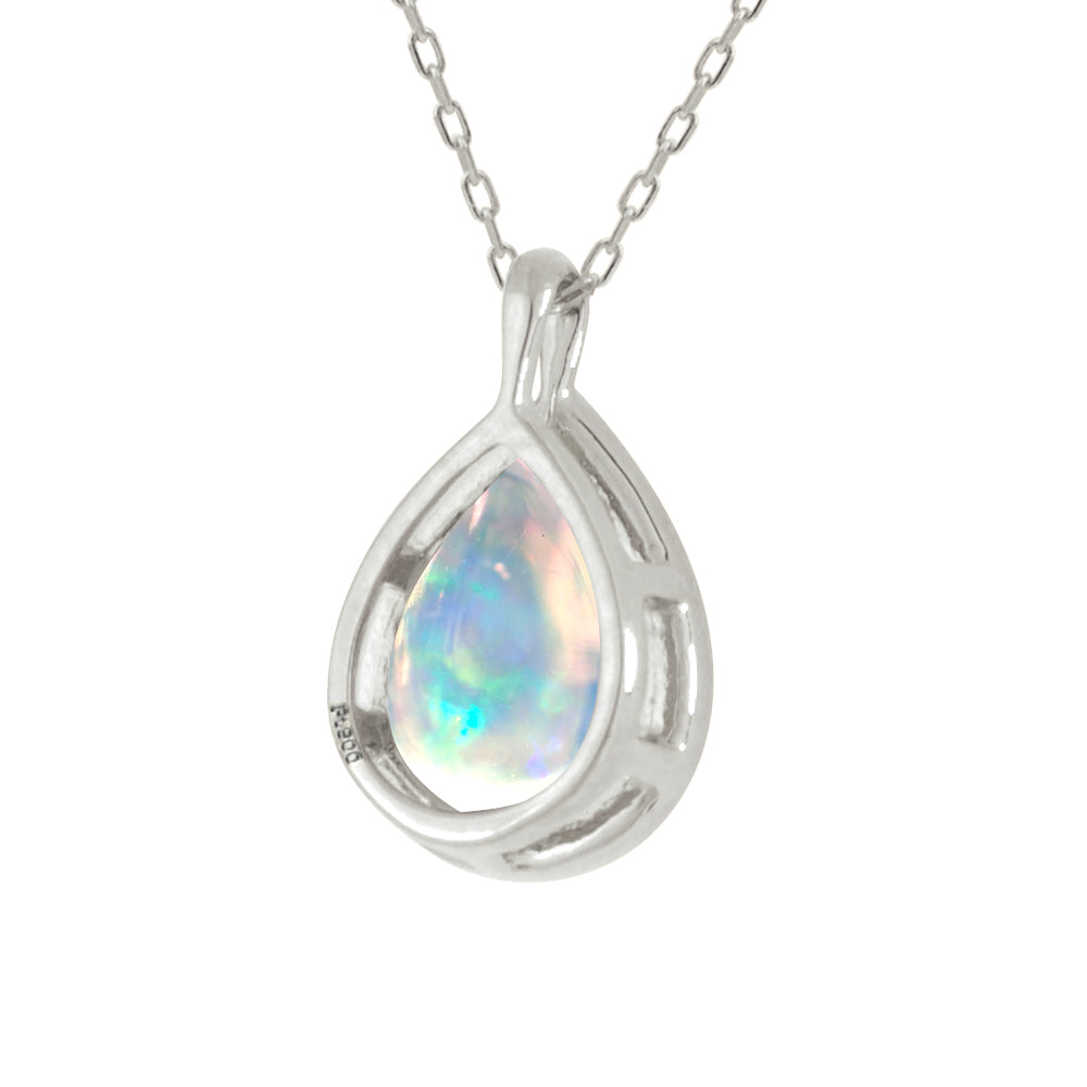 ウォーターオパール プラチナネックレス(クレサンベール/1カラットサイズ/ペアシェイプ/カボションカット/フクリン/10月誕生石)《WPDW3595》