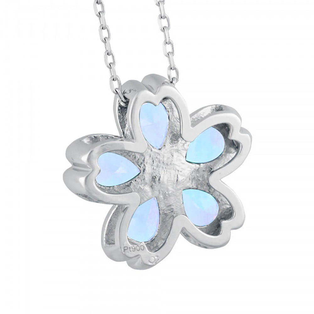 ウォーターオパール/ダイヤモンド プラチナネックレス(クレサンベール/桜モチーフ/10月誕生石)《WPDW3926》
