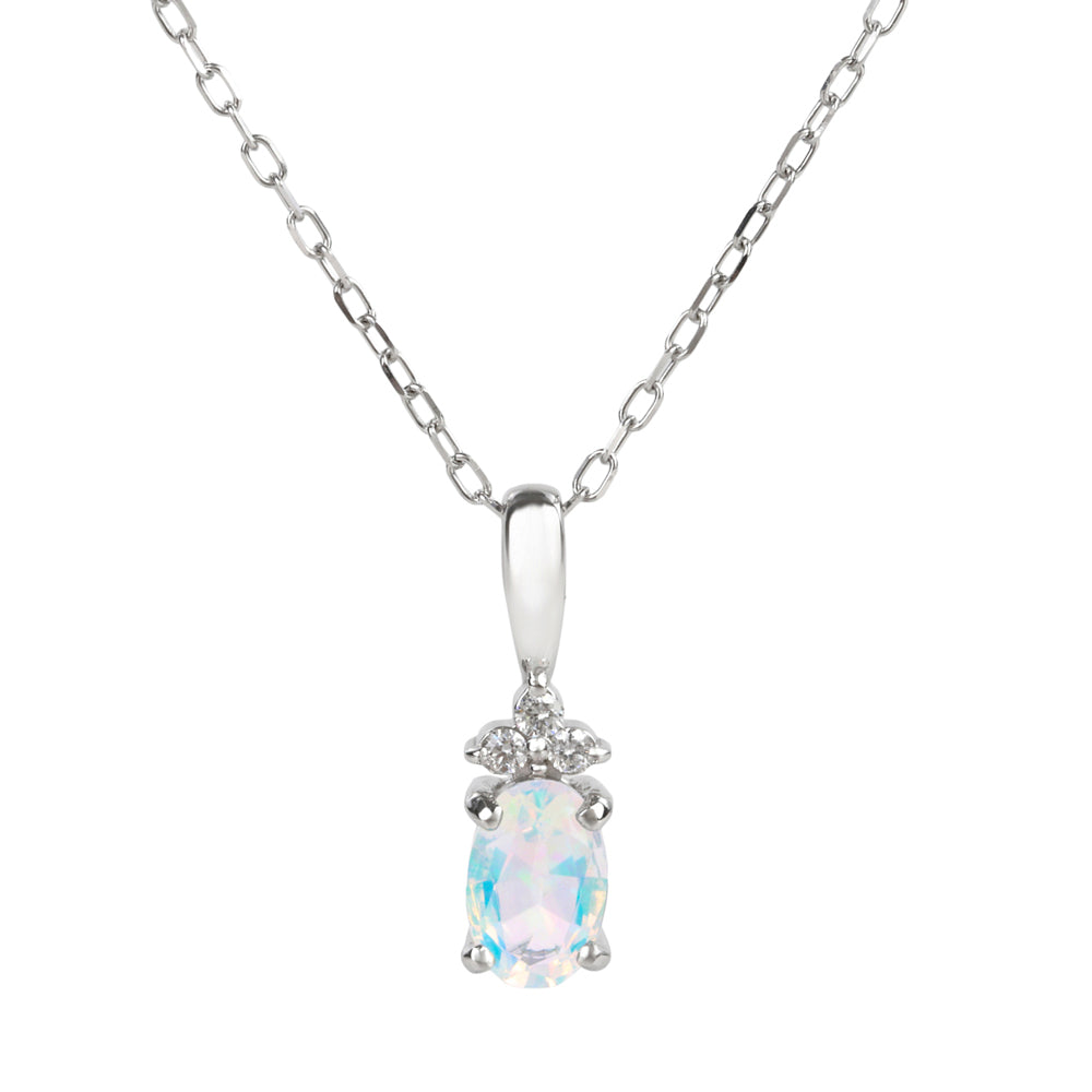 ウォーターオパール/ダイヤモンドプラチナネックレス(クレサンベール/10月誕生石)