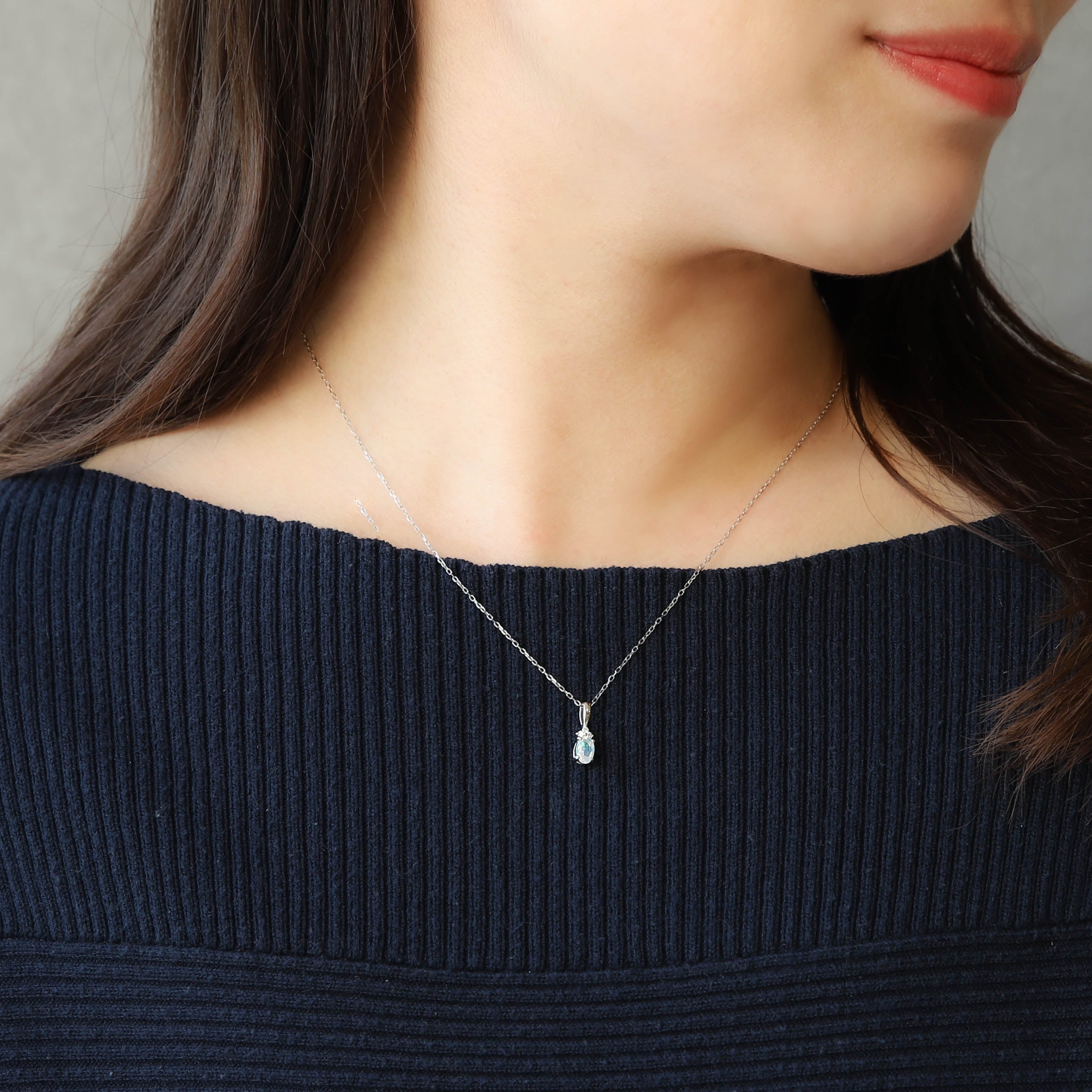 ウォーターオパール/ダイヤモンドプラチナネックレス(クレサンベール/10月誕生石)