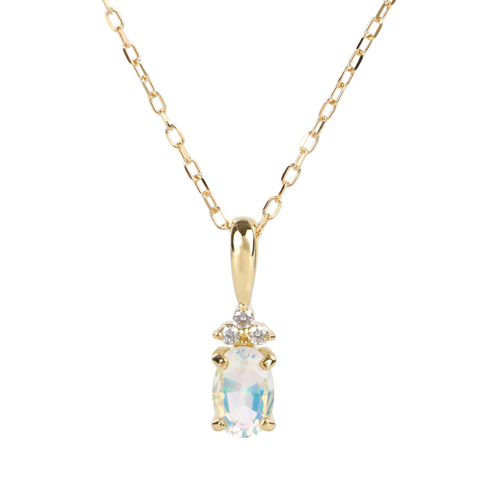 ウォーターオパール/ダイヤモンドK18ネックレス(クレサンベール/10月誕生石)