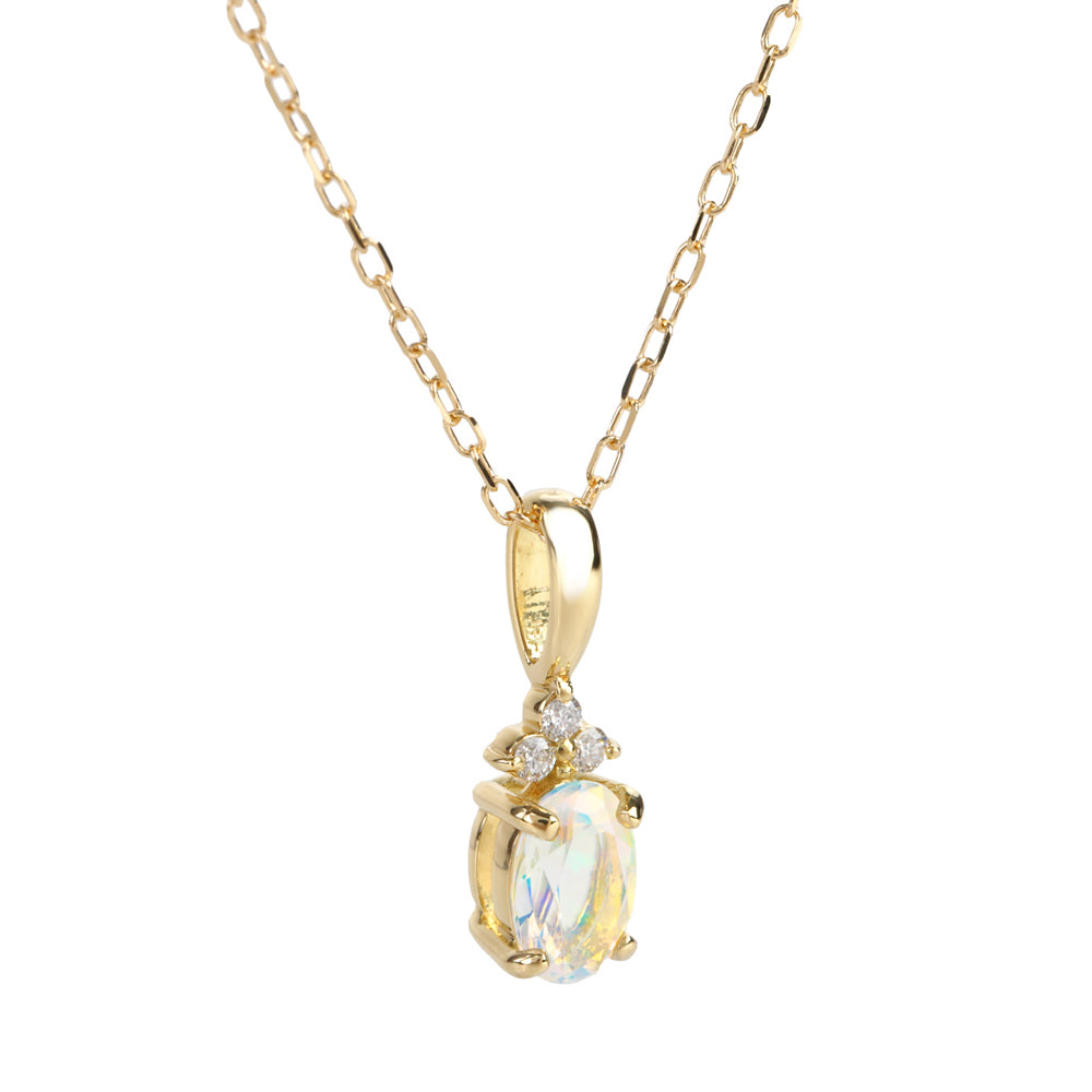 ウォーターオパール/ダイヤモンドK18ネックレス(クレサンベール/10月誕生石)