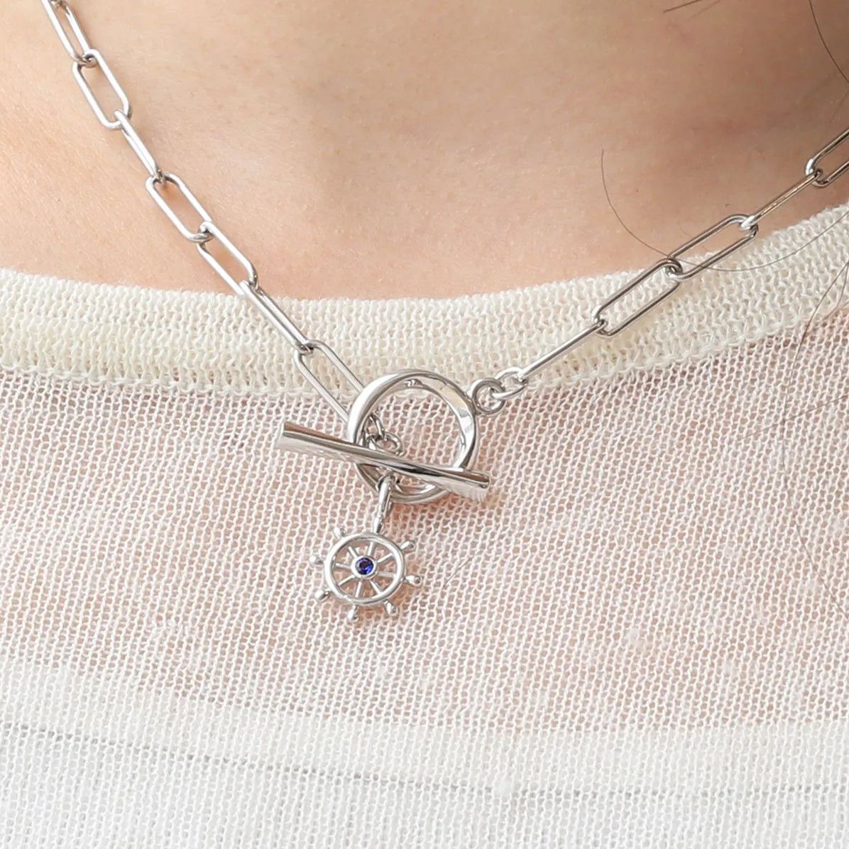 ルビー/ブルーサファイア SVネックレス(クレサンベール/モンプレジール/舵モチーフ)《WPDX4288》