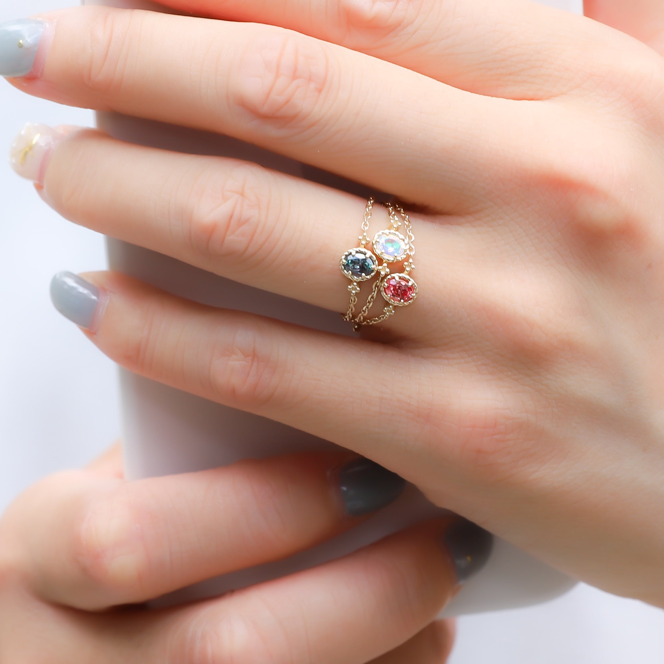 ウォーターオパール K10リング(クレサンベール/モンプレジール/チェーンリング/フリーサイズ/10月誕生石)《WRGW4035》