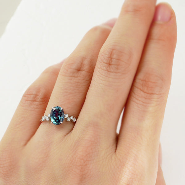 アレキサンドライト/ダイヤモンド K18リング(クレサンベール/オーバル/6月誕生石)《WRGA3138》