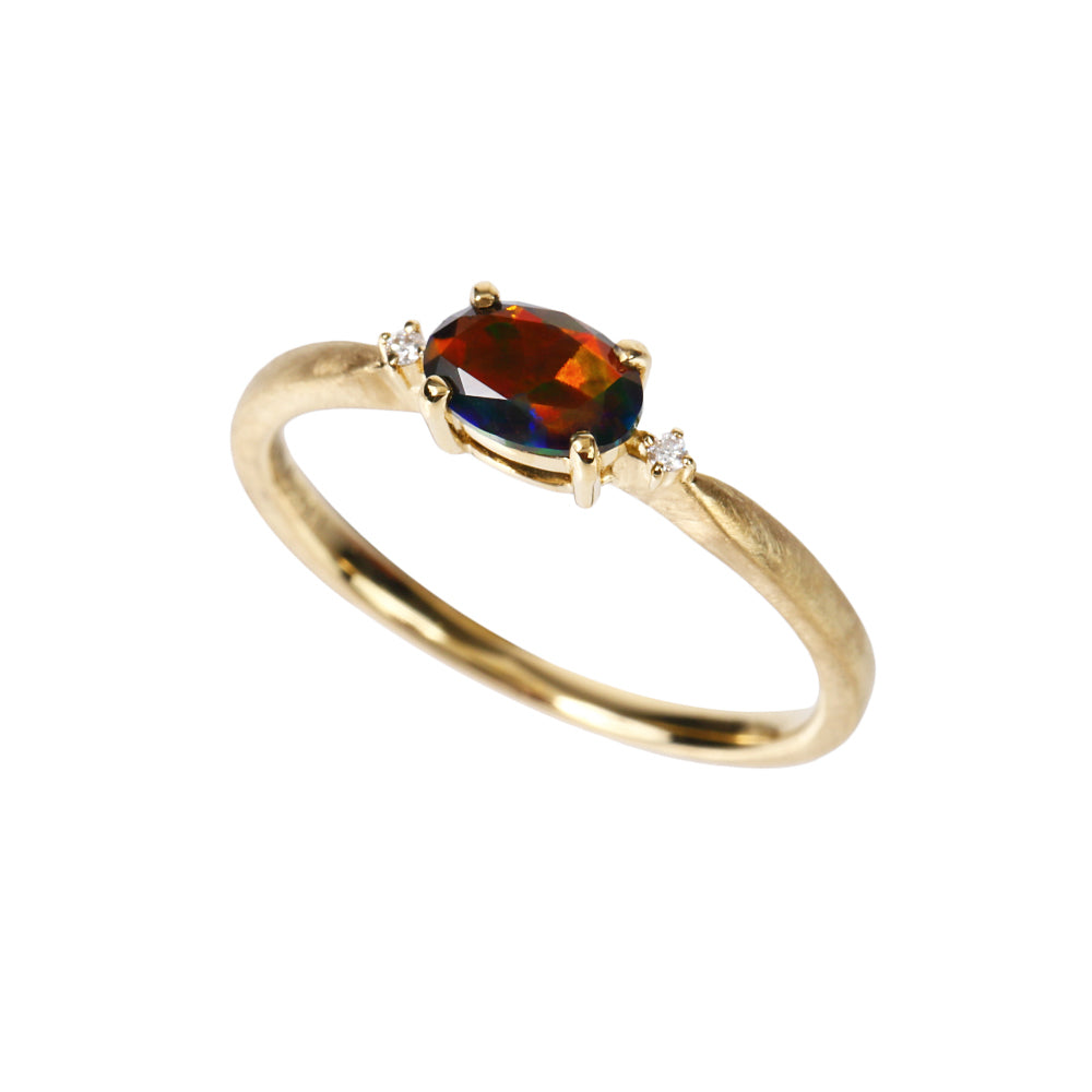 ブラックオパール/ダイヤモンドK18リング(クレサンベール/10月誕生石)≪WRGB4108≫