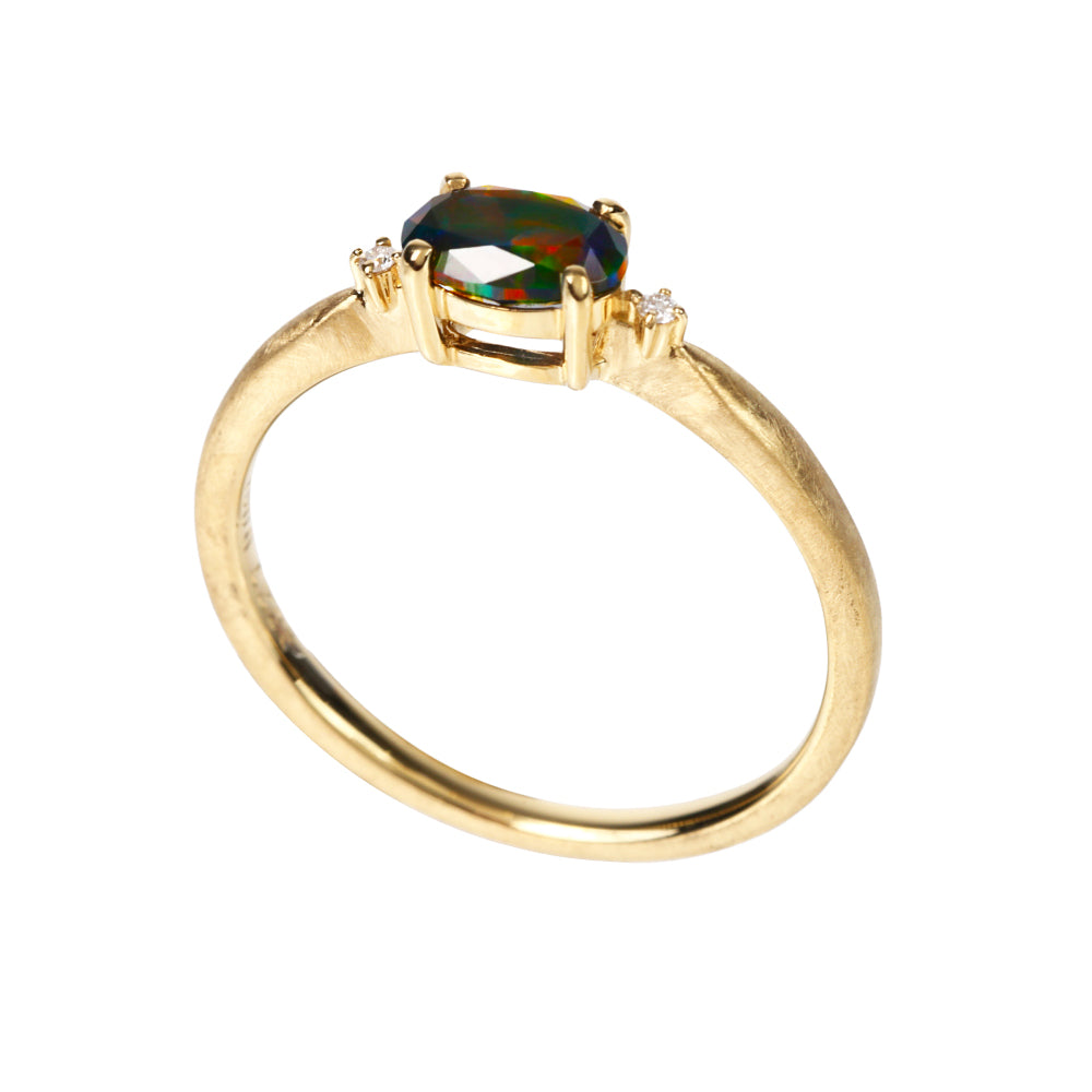 ブラックオパール/ダイヤモンドK18リング(クレサンベール/10月誕生石)≪WRGB4108≫