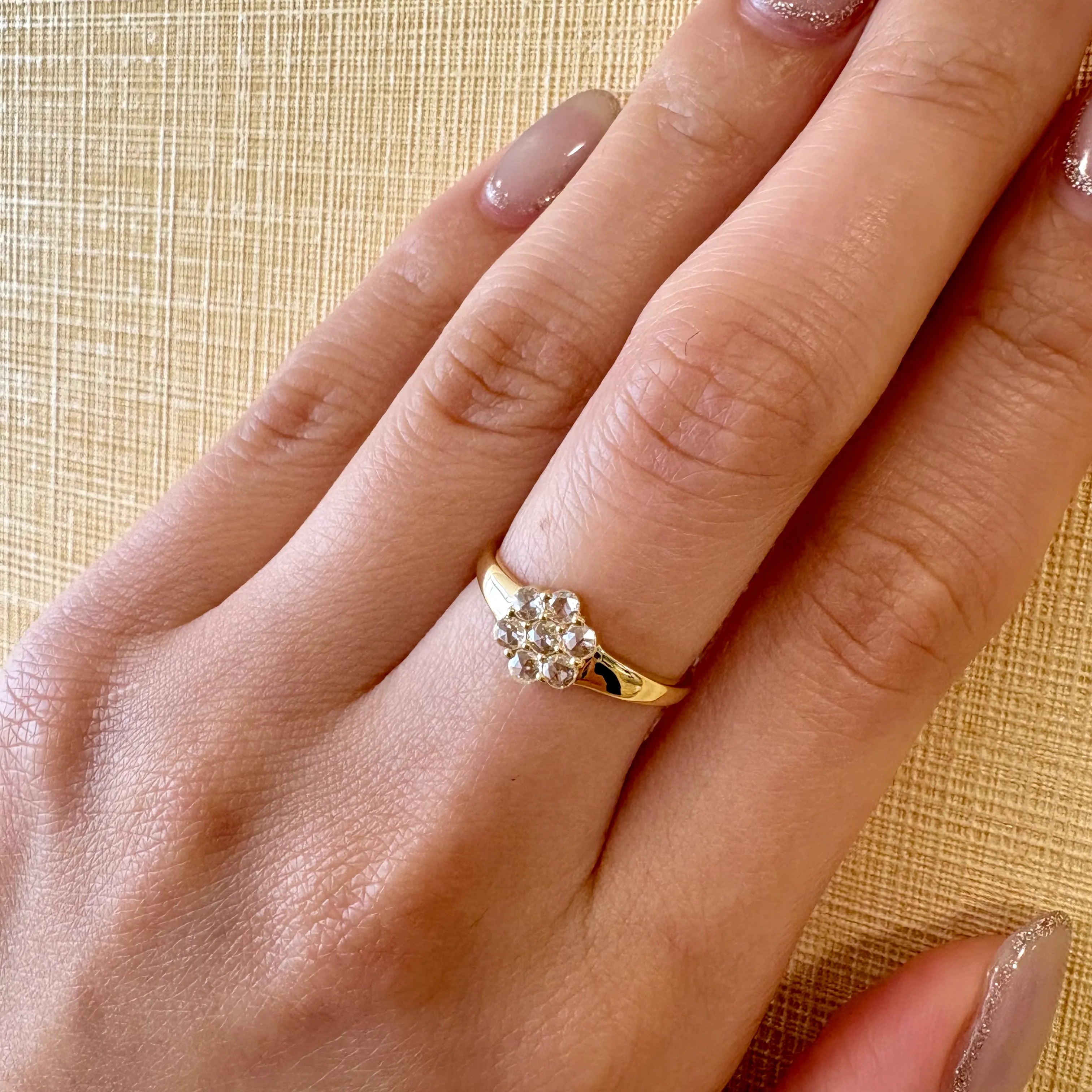 ダイヤモンド K18リング(計0.2カラット/ローズカット/フラワーモチーフ/4月誕生石)《WRGD3713》