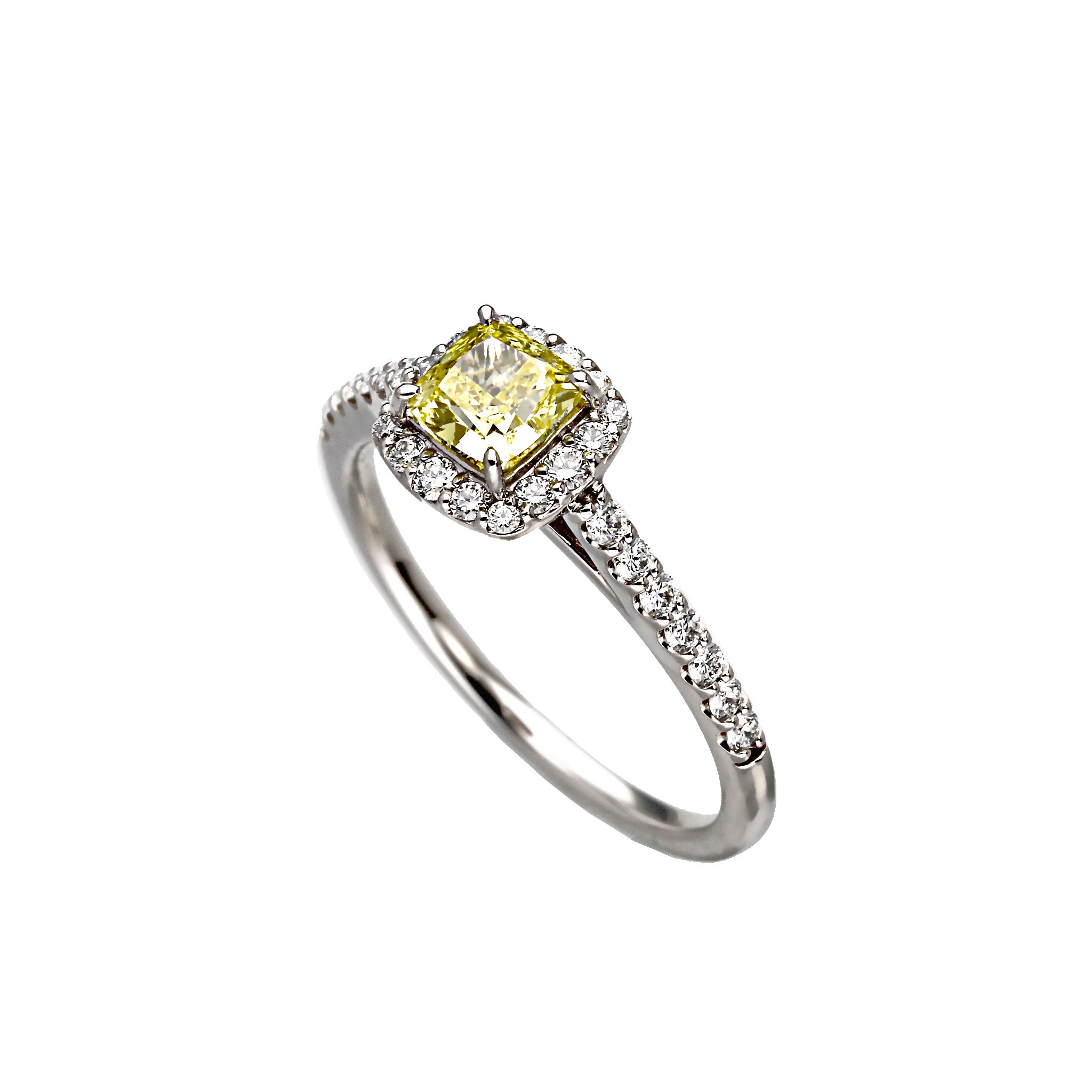 イエローダイヤモンド プラチナリング(F.V.Y/0.53ct/クッションカット/グレーディングレポート付)《WRGD4257》