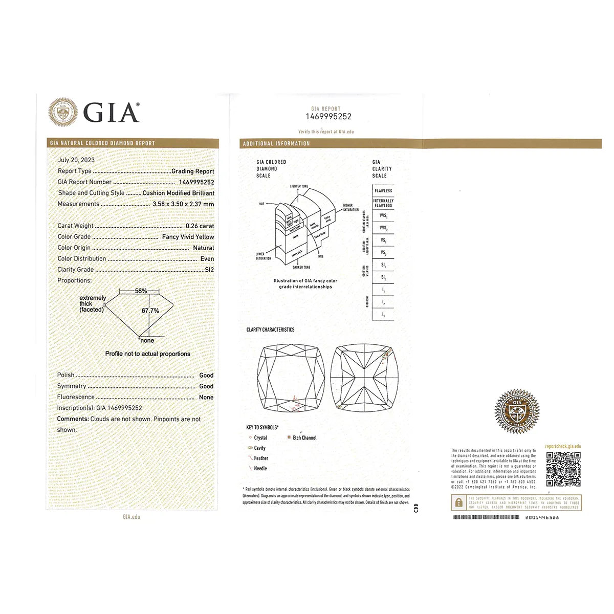 イエローダイヤモンド/ダイヤモンド プラチナリング(F.V.Y/0.26ct/クッションカット/4月誕生石/グレーディングレポート付き)《WRGD4260》