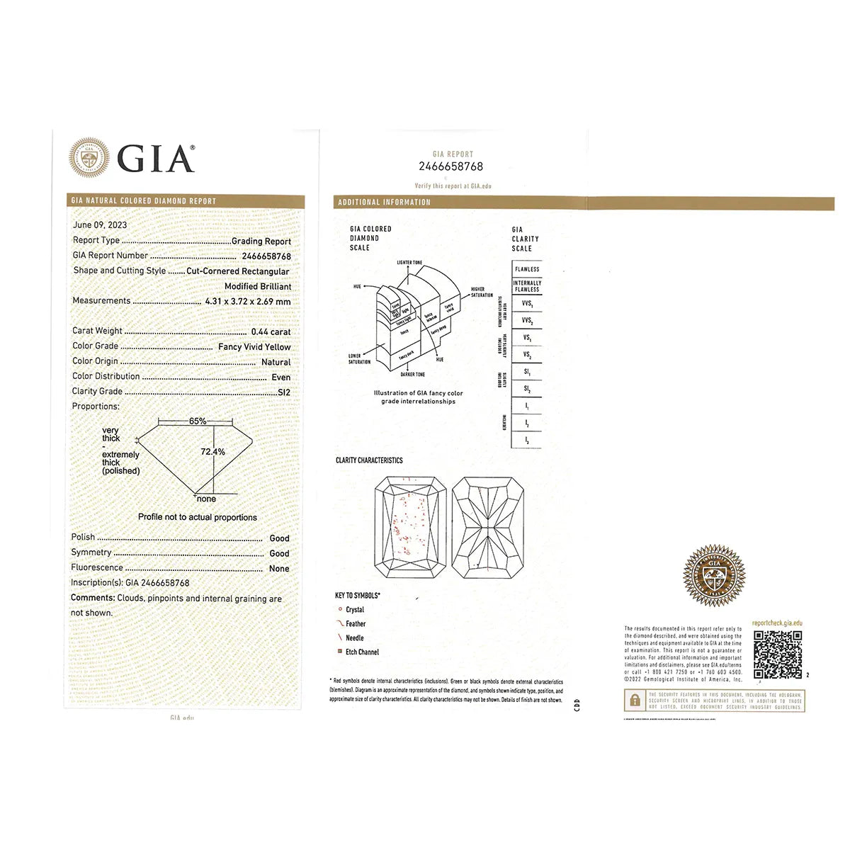 イエローダイヤモンド/ダイヤモンド プラチナリング(F.V.Y/0.44ct/グレーディングレポート付)《WRGD4261》