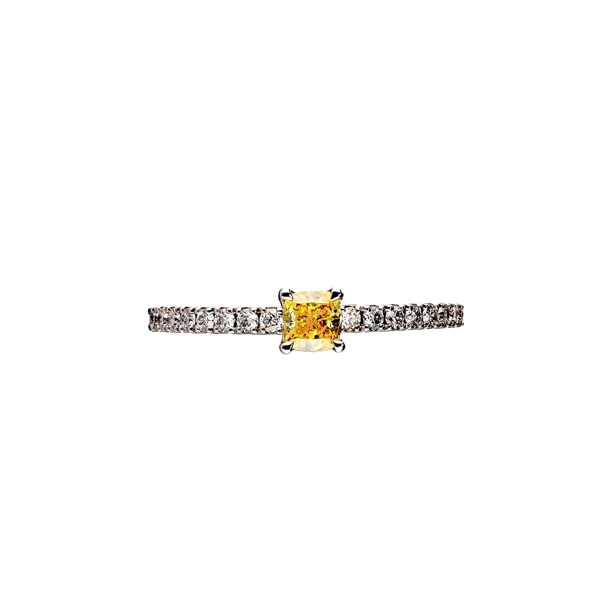 イエローダイヤモンド/ダイヤモンド プラチナリング(F.V.Y/0.26ct/クッションカット/4月誕生石/グレーディングレポート付き)《WRGD4260》