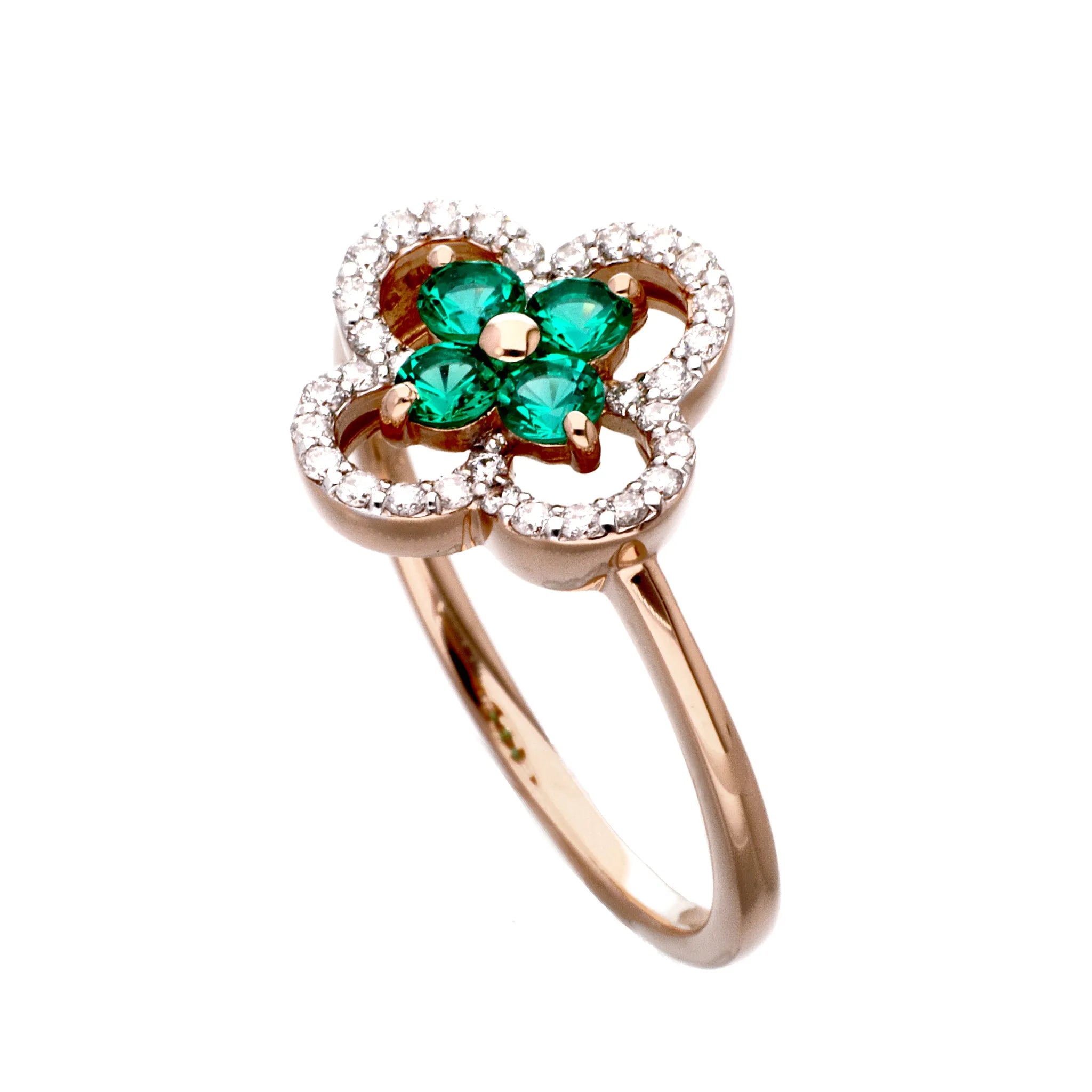 エメラルド/ダイヤ K18リング(クレサンベール/フラワー/K18ピンクゴールド/5月誕生石)《WRGE4182》