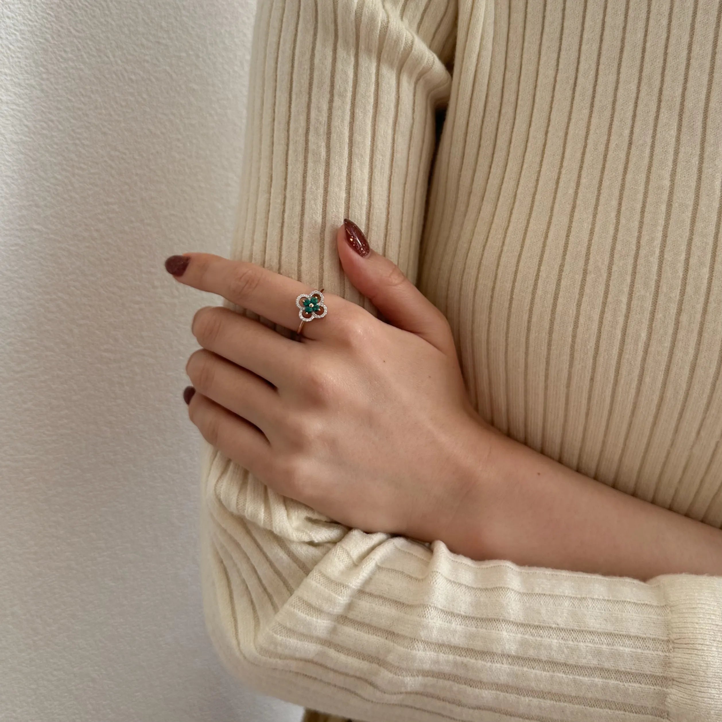 エメラルド/ダイヤ K18リング(クレサンベール/フラワー/K18ピンクゴールド/5月誕生石)《WRGE4182》