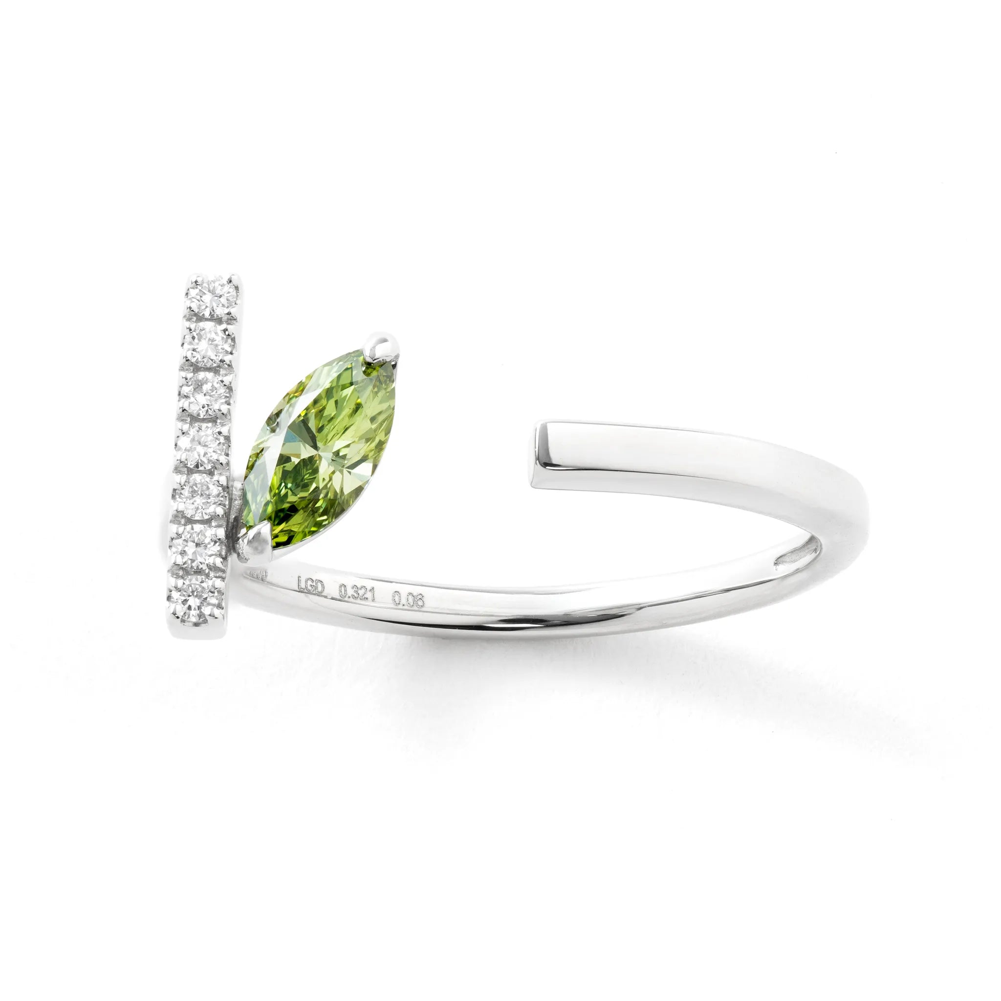 グリーンダイヤモンド/ダイヤモンド プラチナリング(ラボグロウン/マーキス/Solrelier/4月誕生石)《WRGG7010》