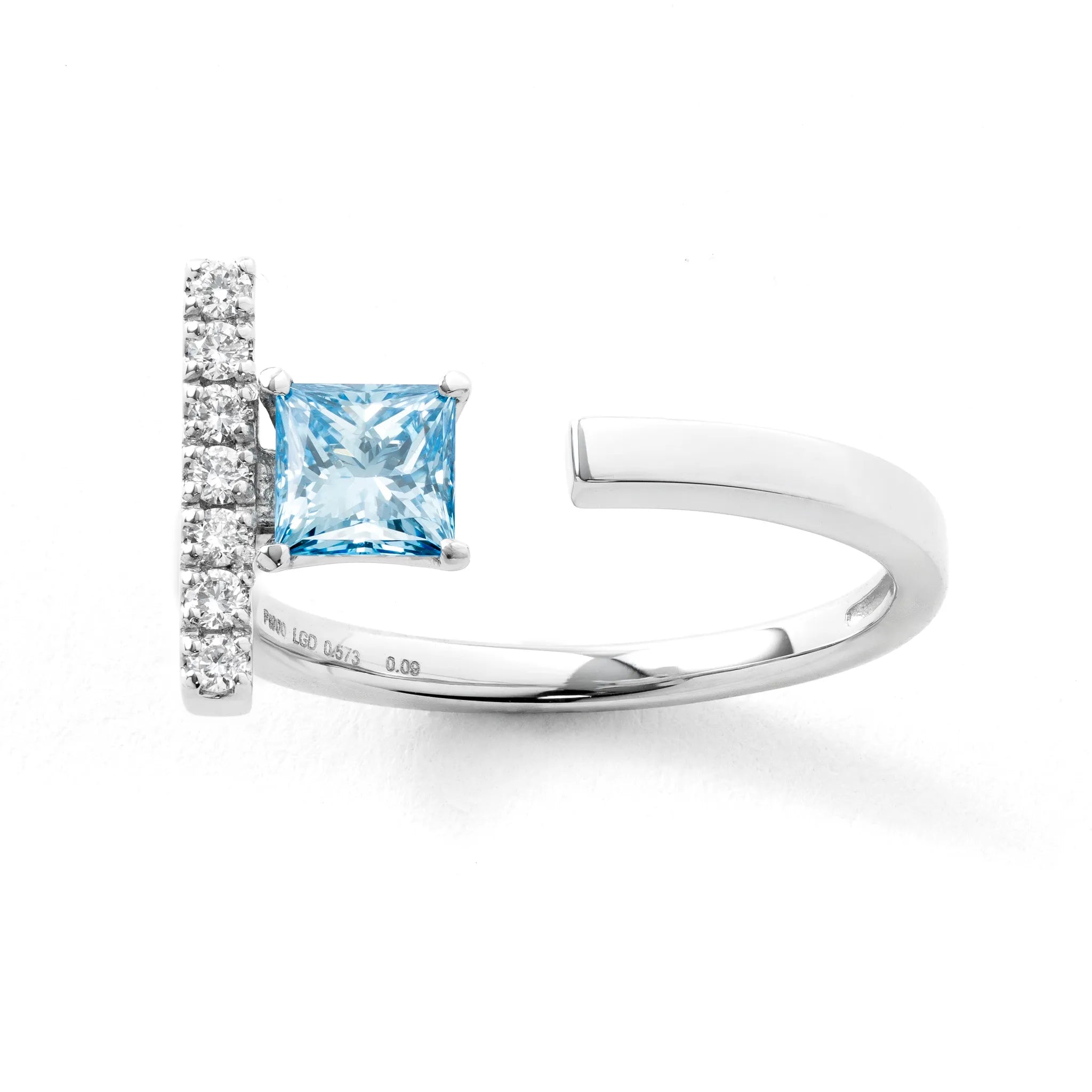 ブルーダイヤモンド/ダイヤモンド プラチナリング(ラボグロウン/プリンセスカット/Solrelier/4月誕生石)《WRGG7011》