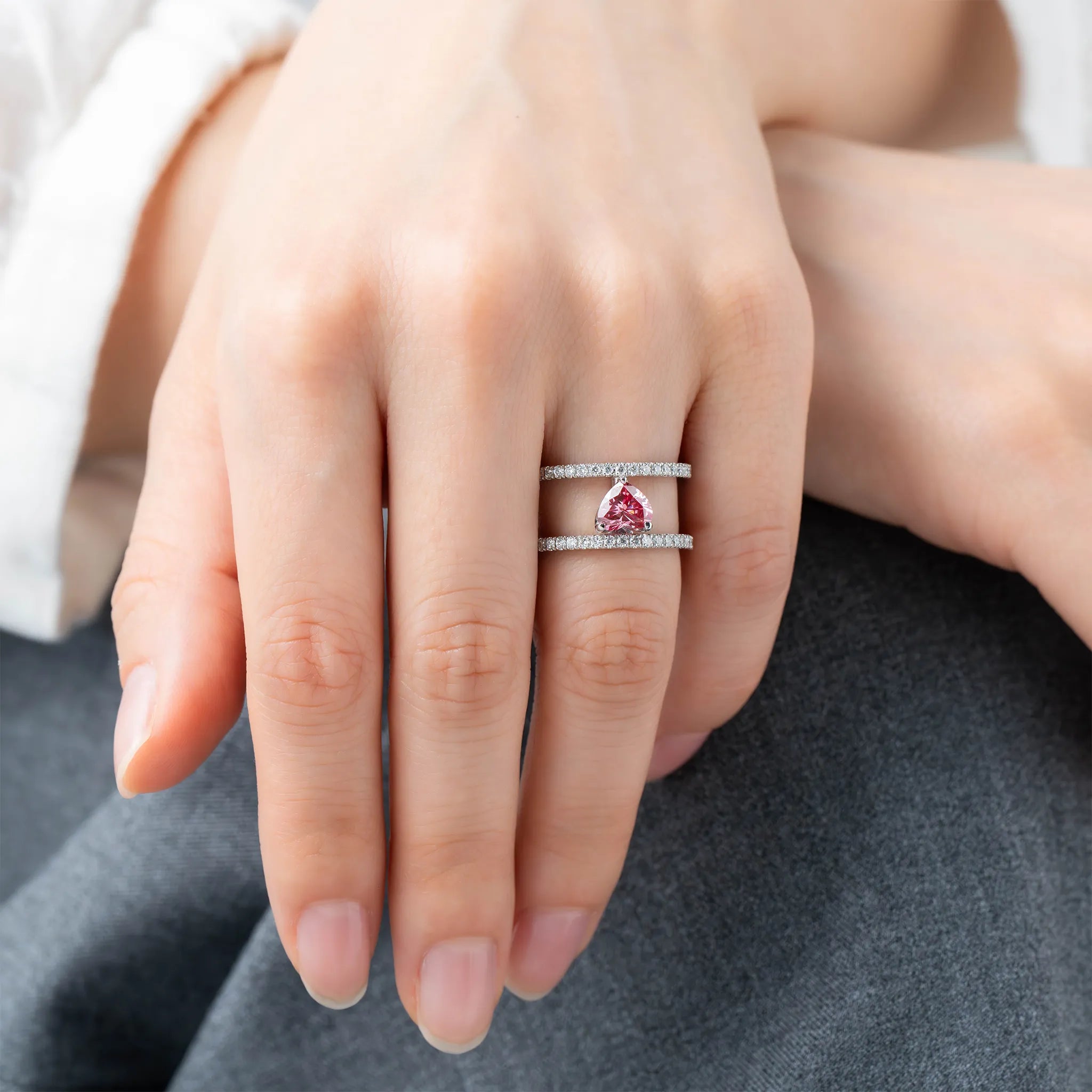 ピンクダイヤモンド/ダイヤモンド プラチナリング(ラボグロウン/ハートシェイプ/Solrelier/4月誕生石)《WRGG7023》