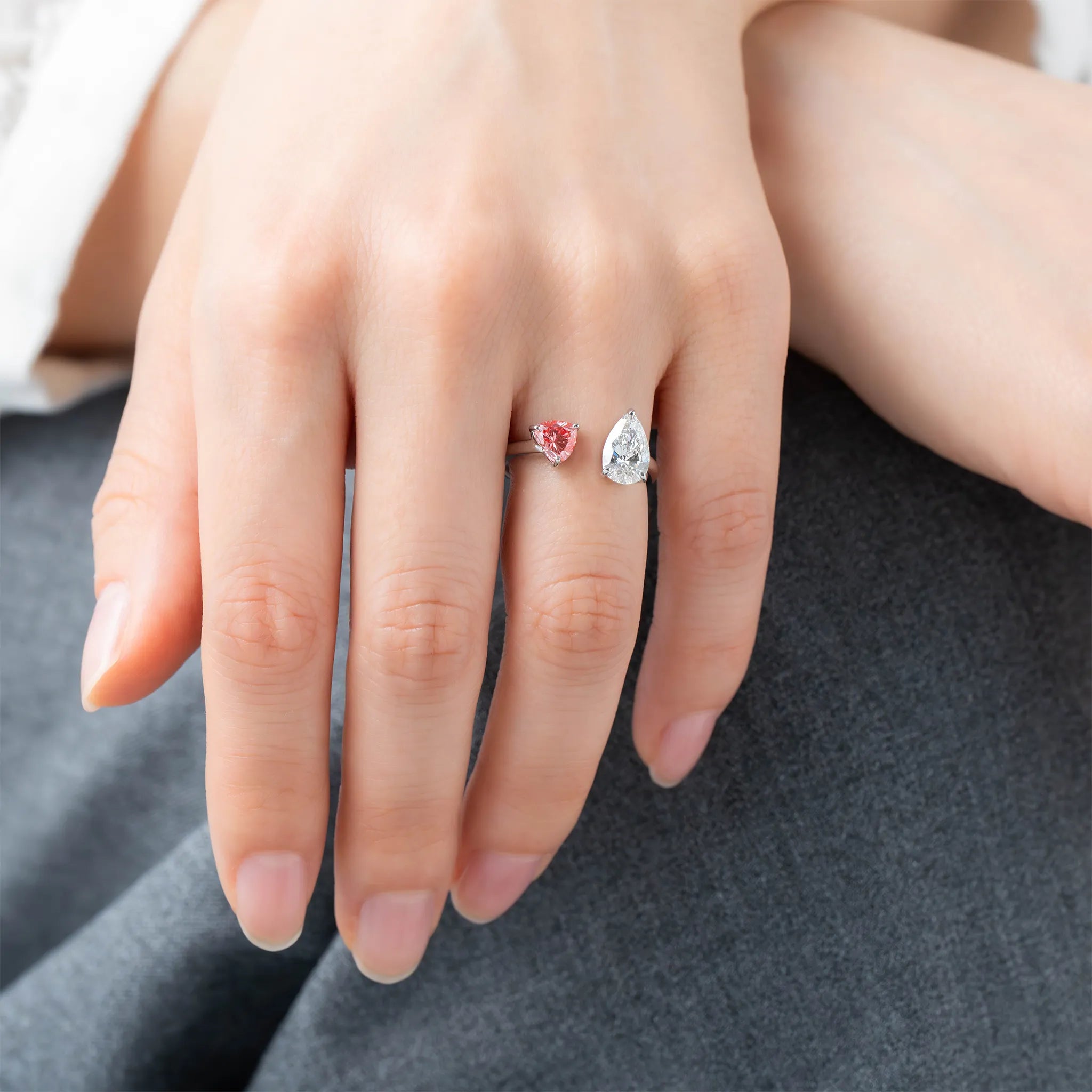 ピンクダイヤモンド/ダイヤモンド プラチナリング(ラボグロウン/ハート/ペアシェイプ/Polaire/4月誕生石)《WRGG7028》