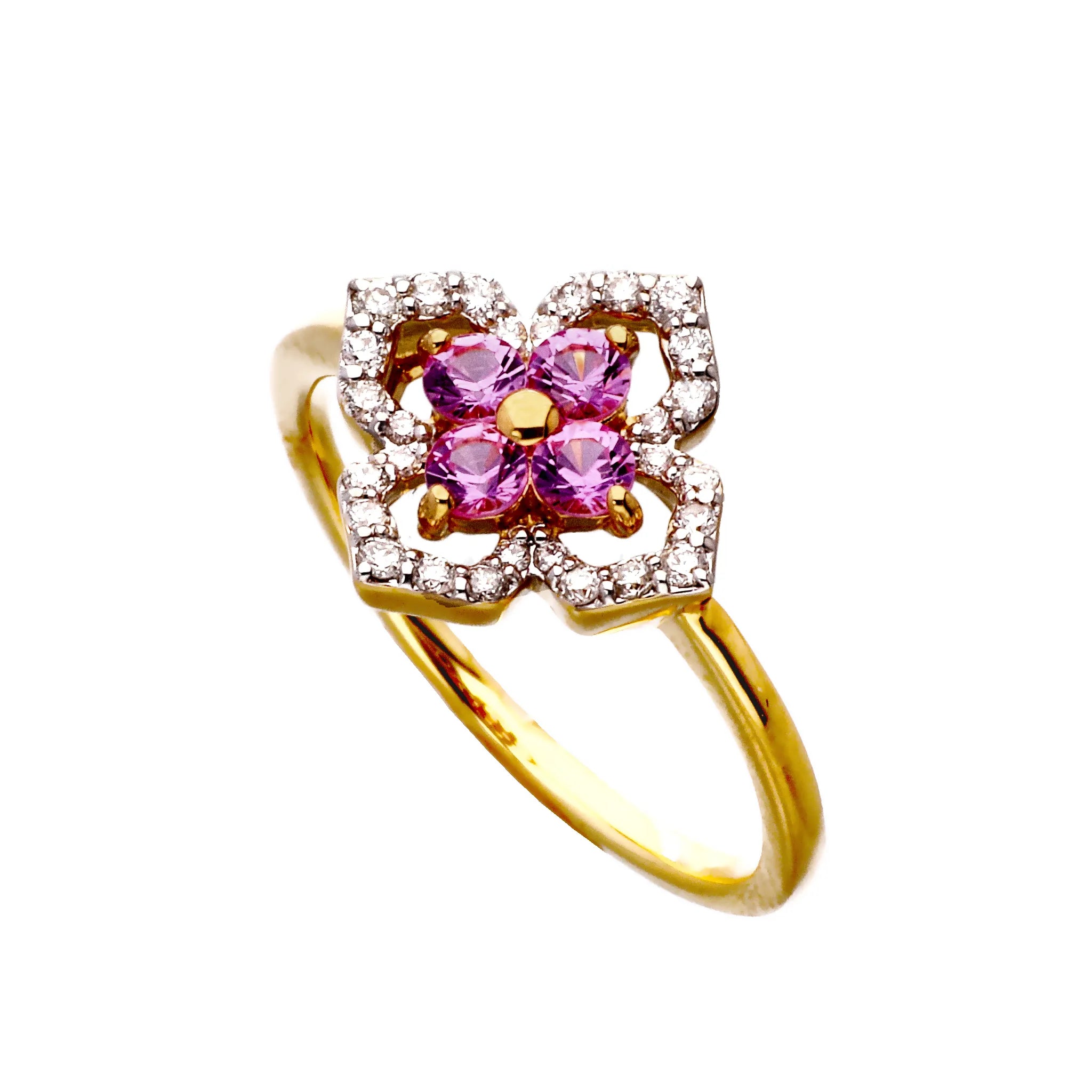 ピンクサファイア/ダイヤ K18リング(クレサンベール/フラワー/K18イエローゴールド/9月誕生石)《WRGM4181》