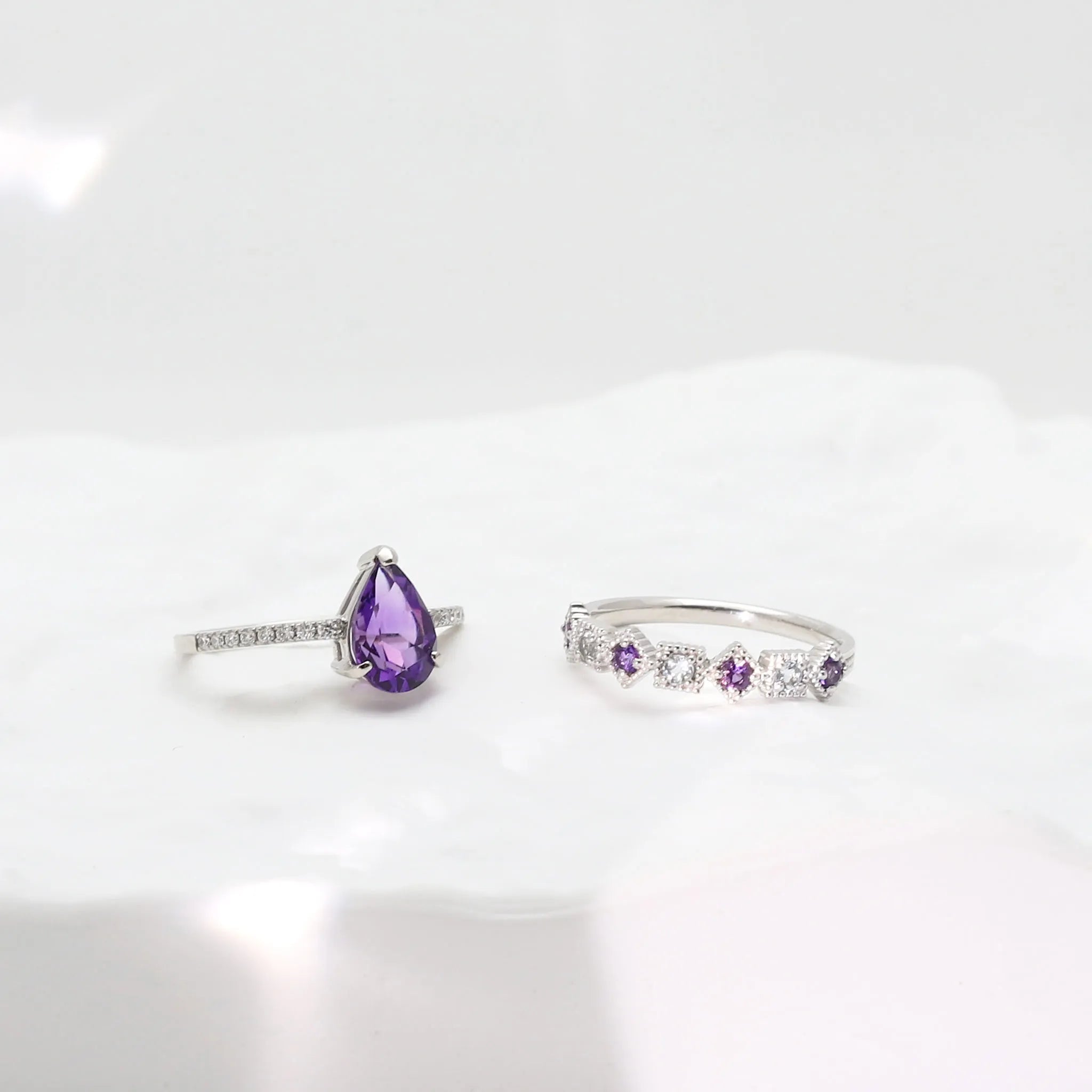 アメシスト/ダイヤモンド プラチナリング(ペアシェイプ/2月誕生石)《WRGN3071》
