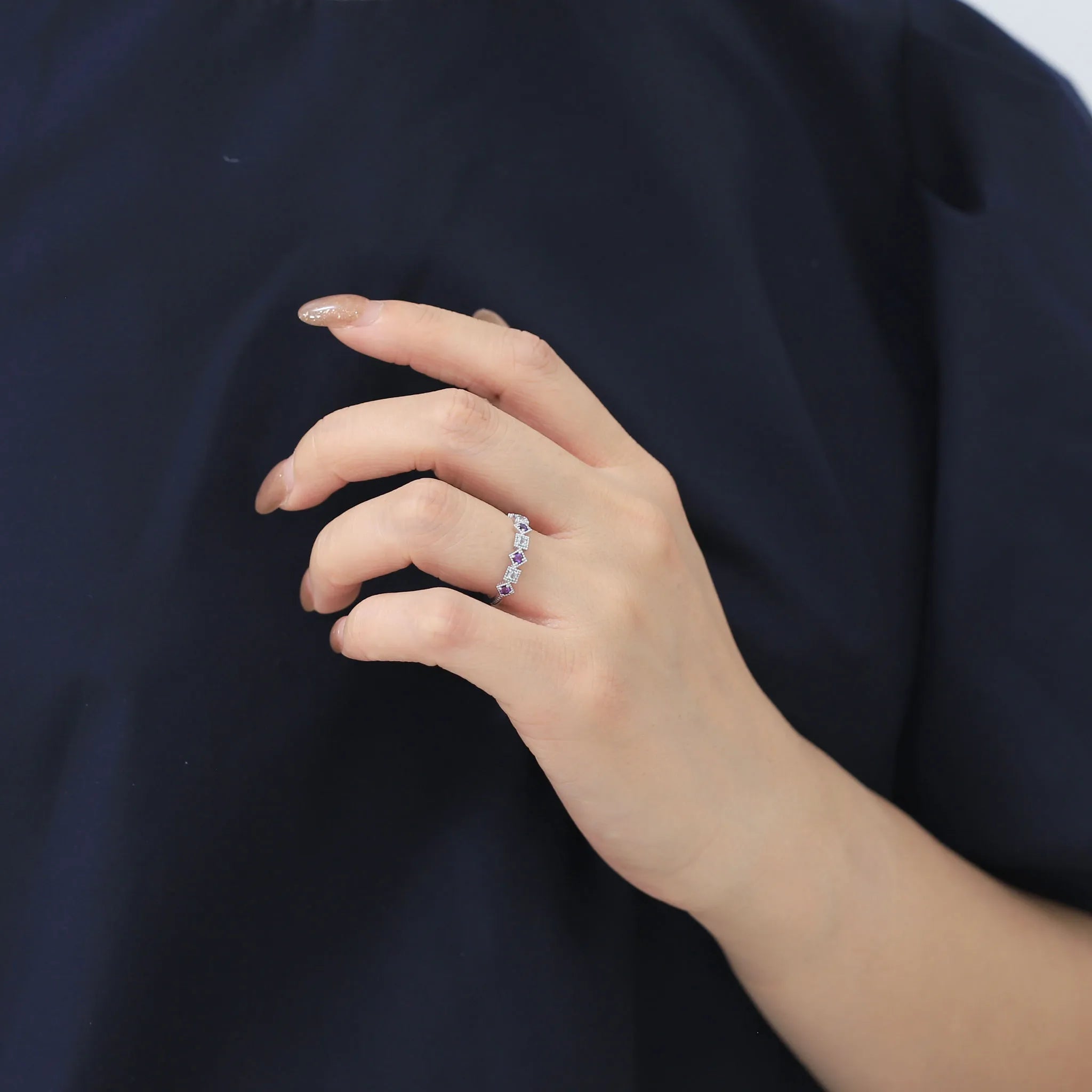 アメシスト/アクアマリン K18リング(ミル打ち/アンティーク風/2月誕生石)《WRGN3081》