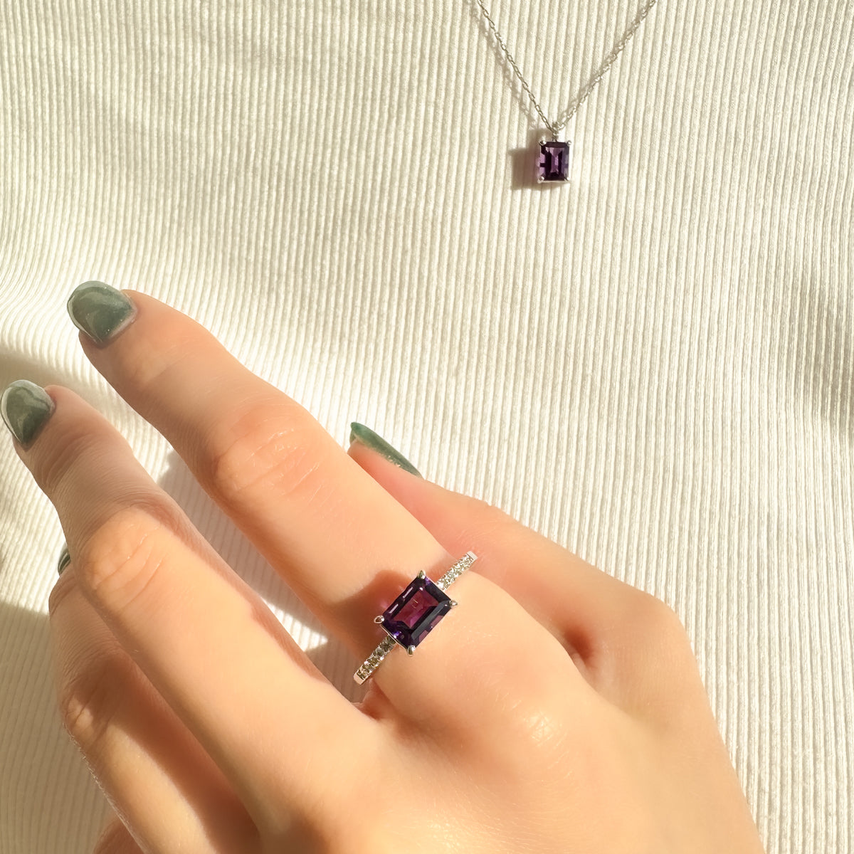 PT アメシスト/ダイヤモンド リング(エメラルドカット/2月誕生石)《WRGN4213》