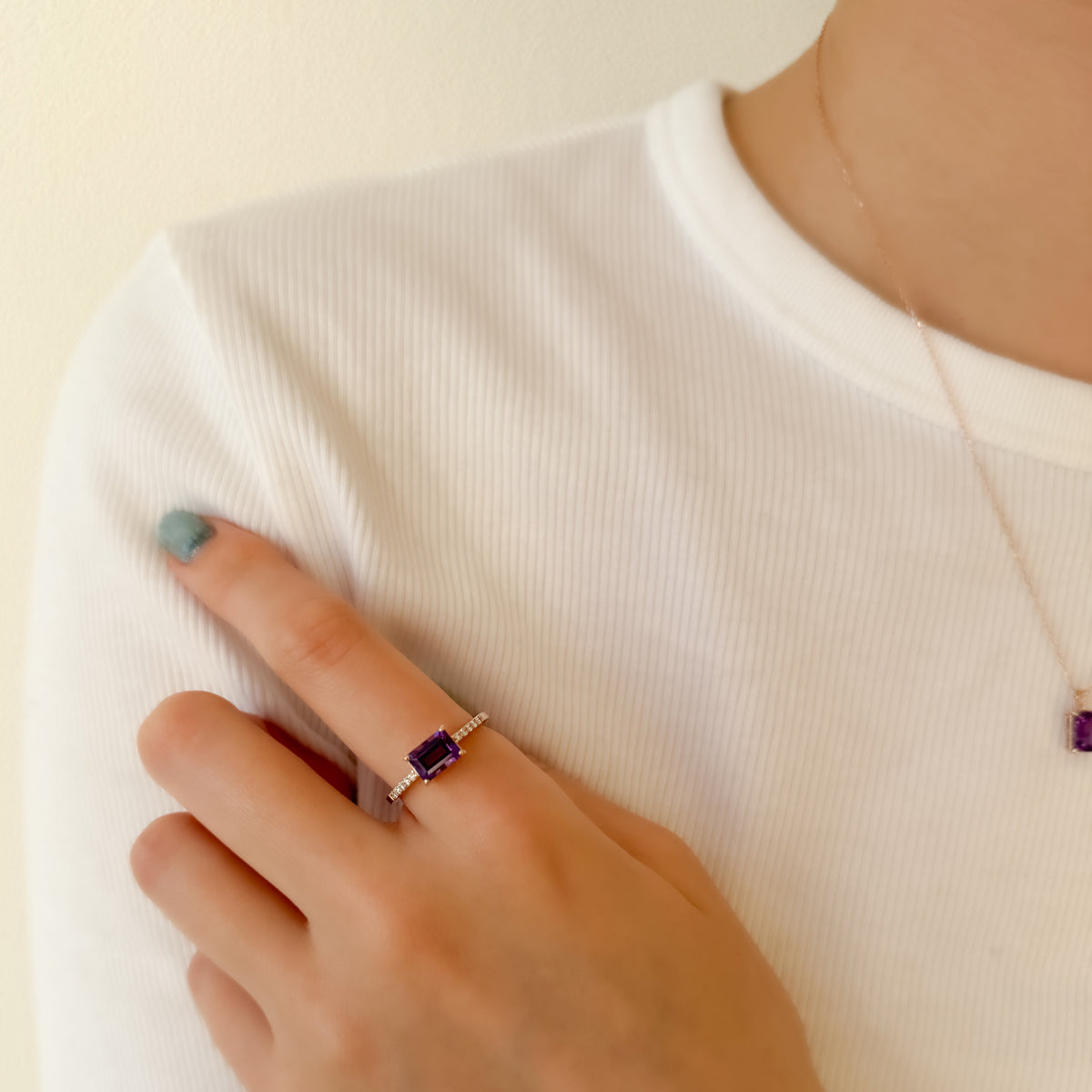 K18 アメシスト/ダイヤモンド リング(エメラルドカット/K18PG/2月誕生石)《WRGN4214》
