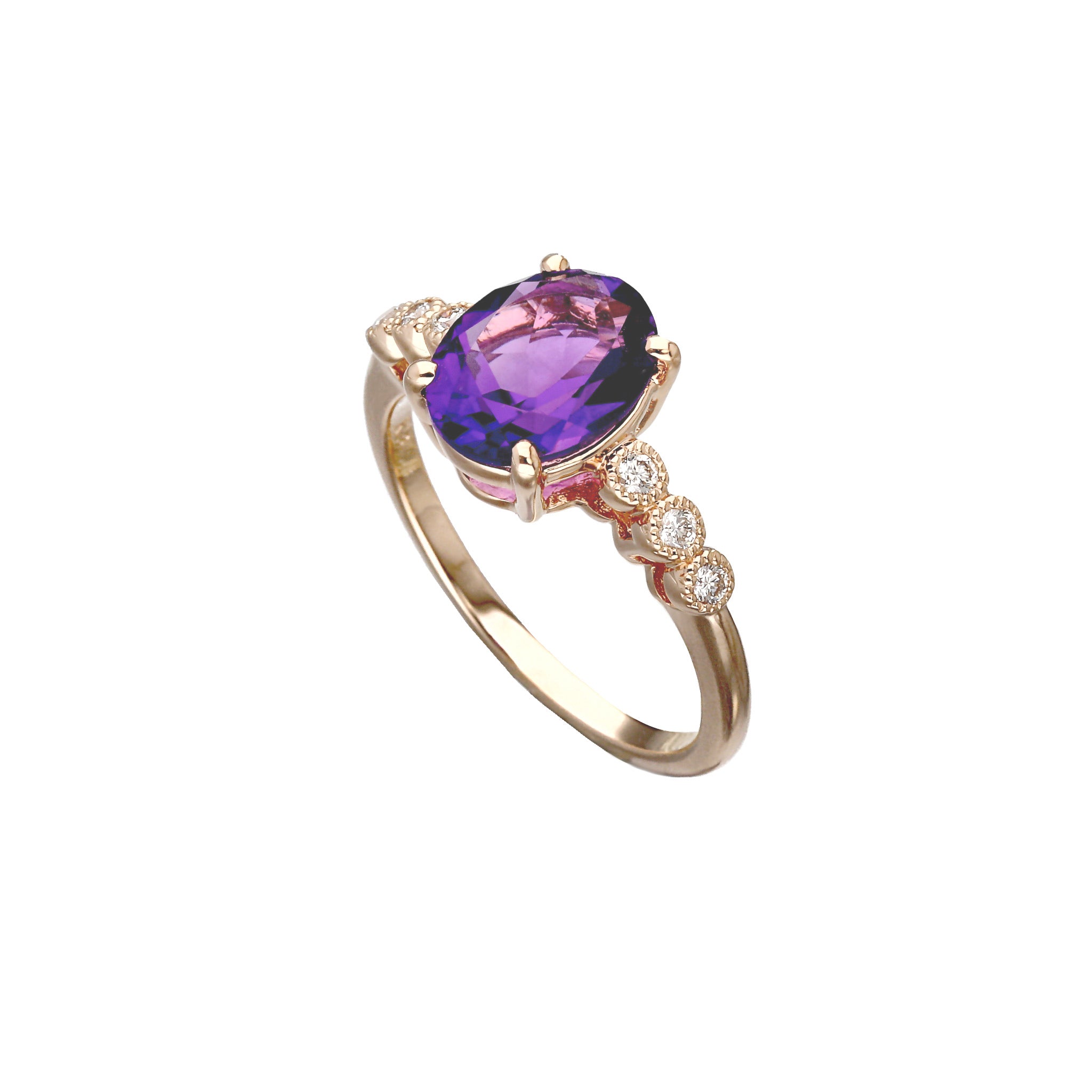 K18 アメシスト/ダイヤモンド リング(オーバルカット/K18PG/2月誕生石)《WRGN4216》