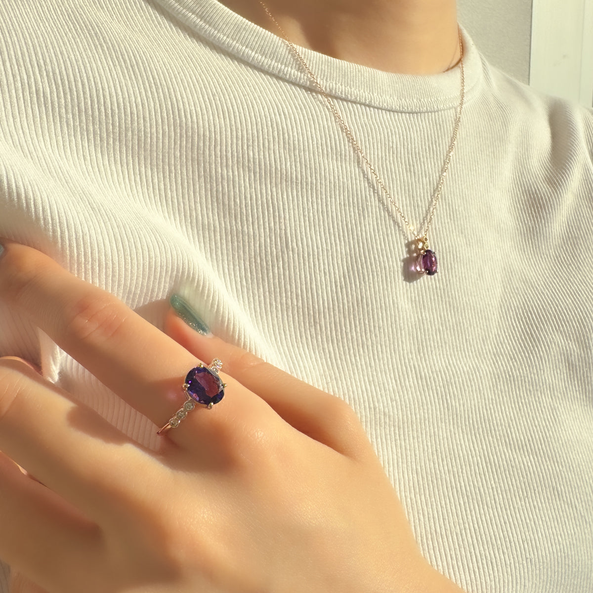 K18 アメシスト/ダイヤモンド リング(オーバルカット/K18PG/2月誕生石)《WRGN4216》